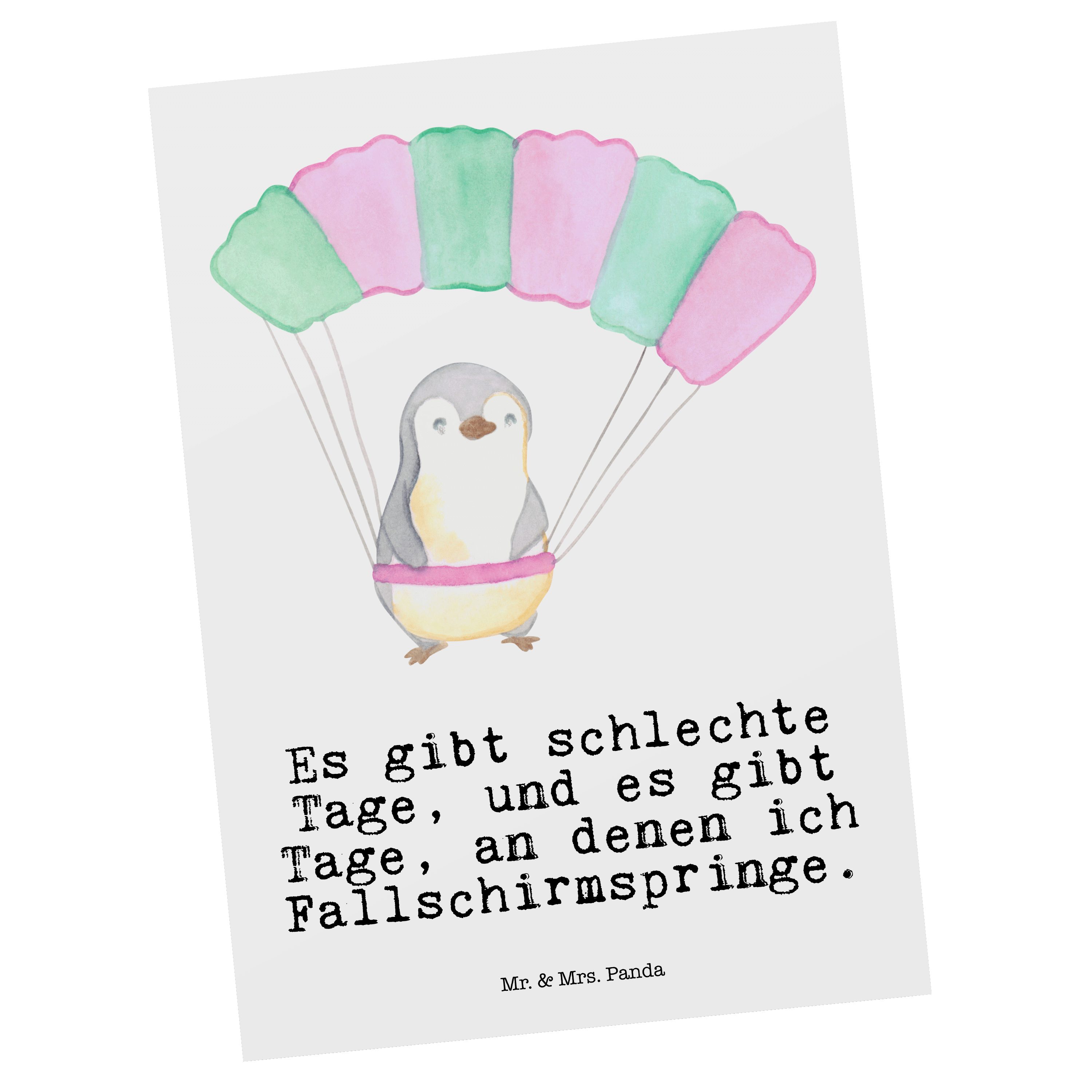 Mr. & Mrs. Panda Postkarte Pinguin Fallschirm springen Tage - Weiß - Geschenk, Danke, Fallschirm