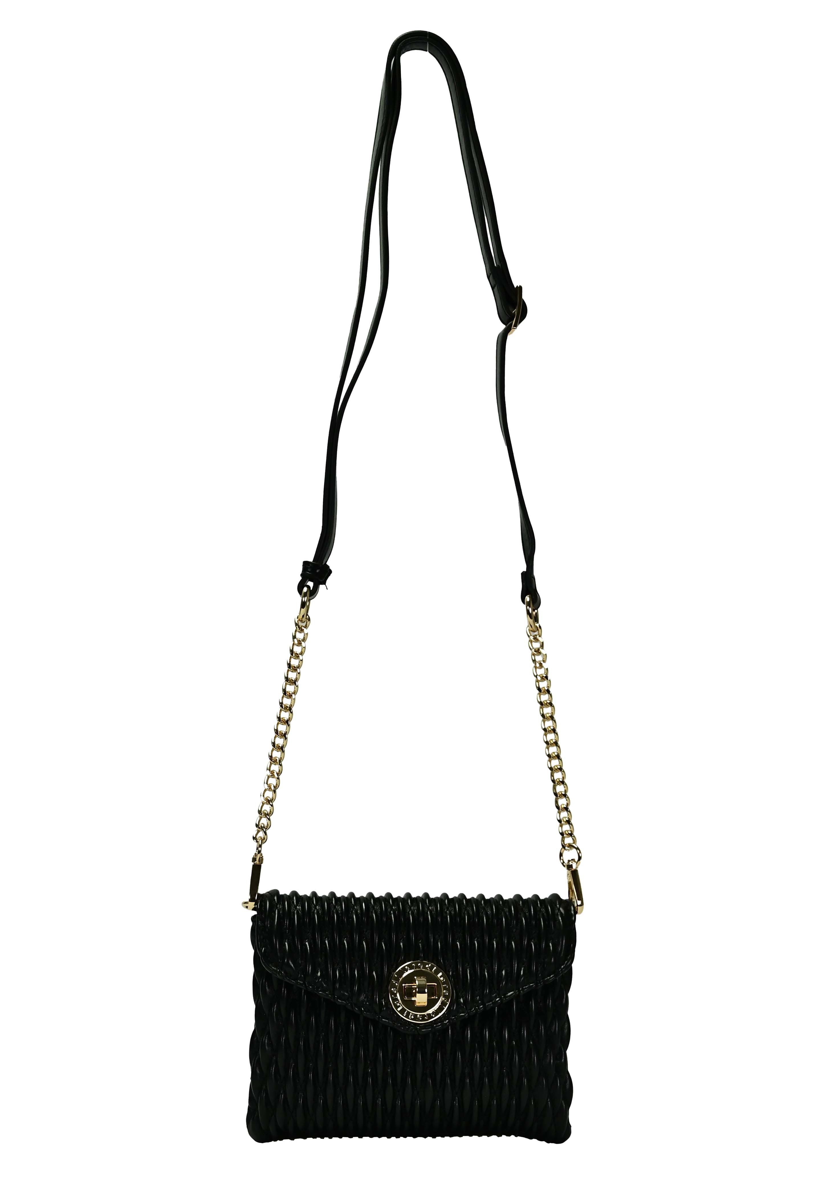 L. CREDI Clutch L.CREDI Damen Clutch ROXANNE schwarz mit Kette (1-tlg), Wellenstruktur