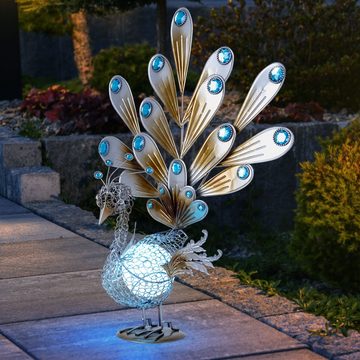 etc-shop LED Dekofigur, LED-Leuchtmittel fest verbaut, LED Solar Außen Deko Leuchte Garten Figur Pfau Dekorsteine Rasen Lampe