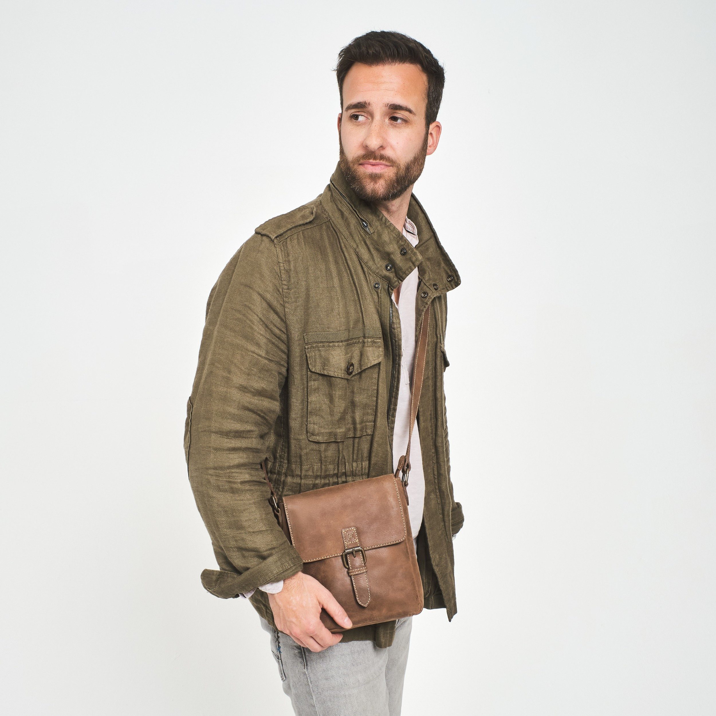 DRAKENSBERG Umhängetasche Umhängetasche »Carl« Havanna-Braun, robuste mittelgroße Umhängetasche aus Leder für Männer, Vintage