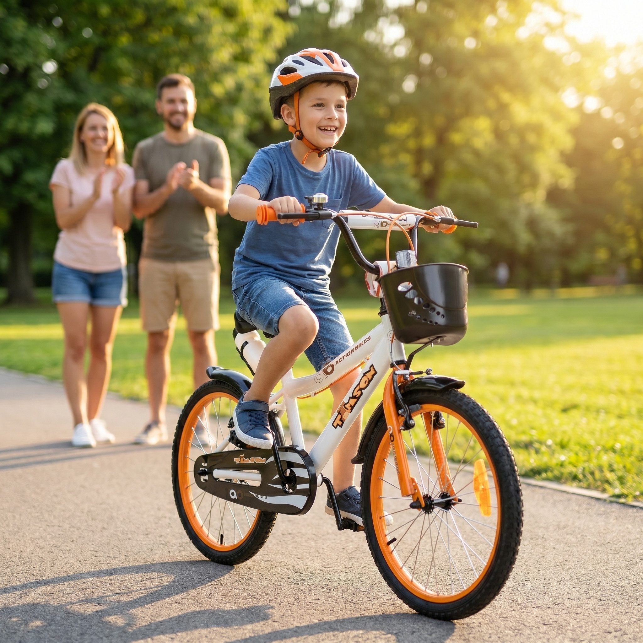 Actionbikes Motors Kinderfahrrad Timson Kinder Fahrrad ab 3 Jahre, 1 Gang, ohne Schaltung, (V-Brake-Bremsen, Luftbereifung, Schutzbleche, weiß / orange / schwarz)