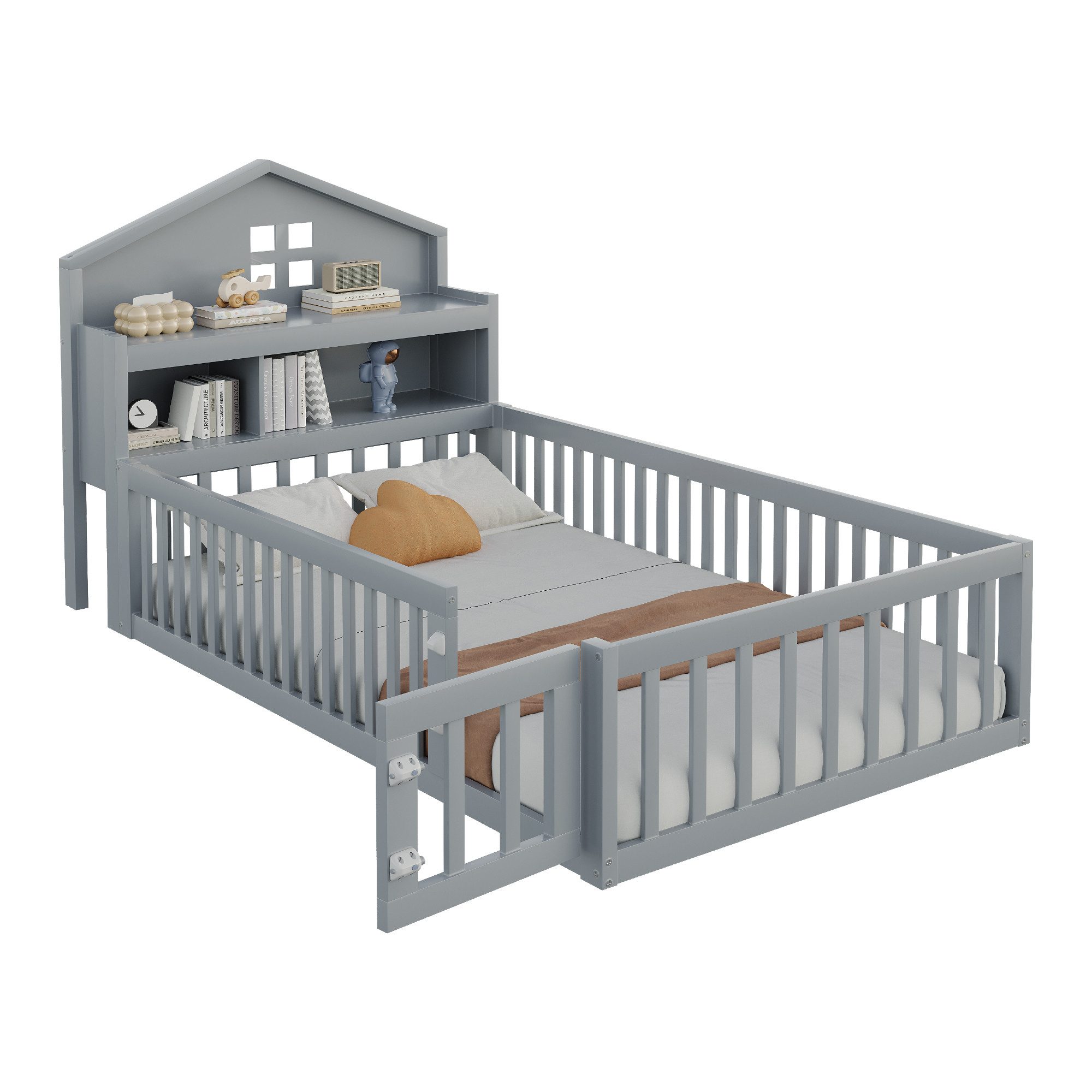 OKWISH Kinderbett Holzbett Hausbett (mit Kreidetafel, günstig online kaufen
