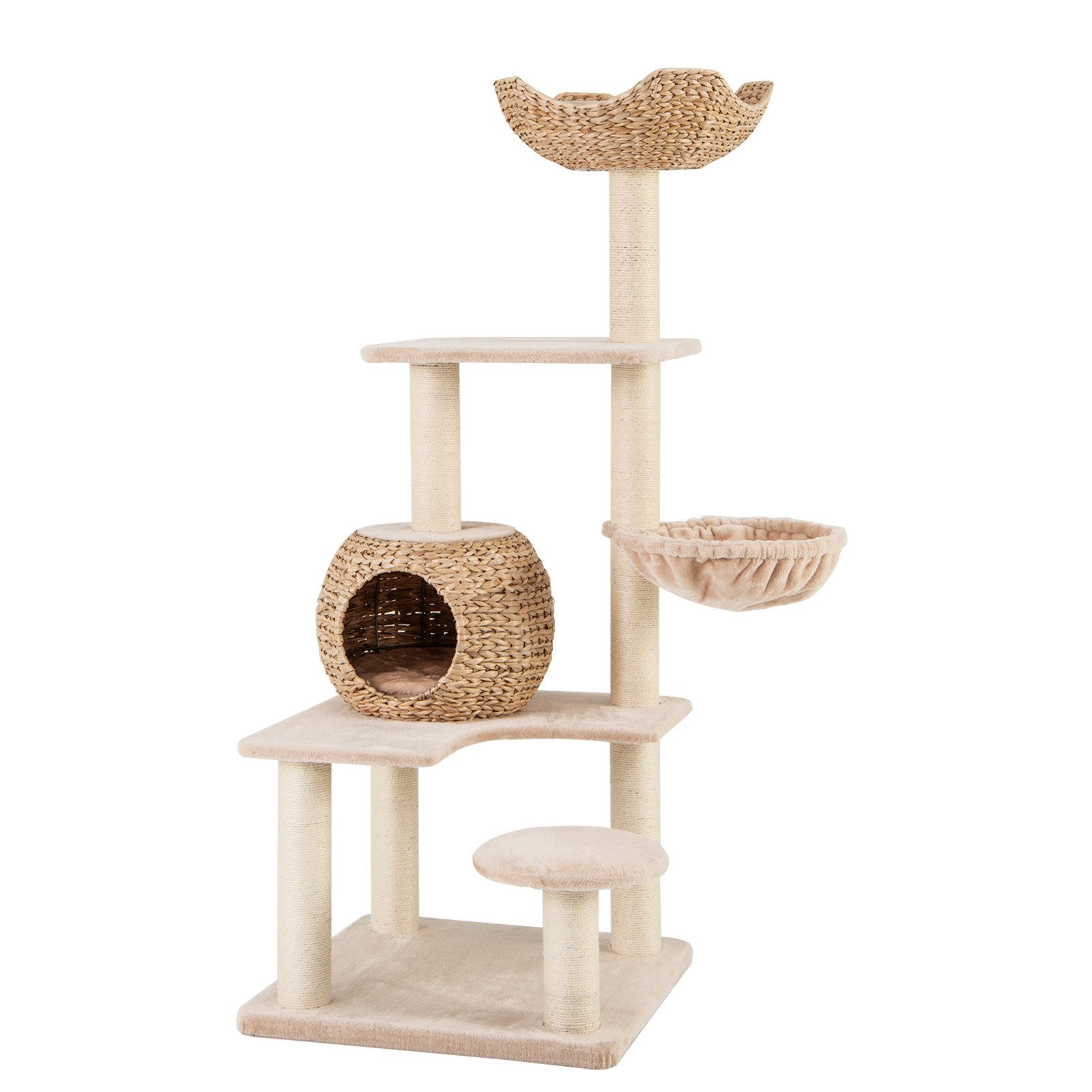 COSTWAY Kratzbaum, mit Katzenhöhle, Hängematte, Kissen, 150cm hoch günstig online kaufen