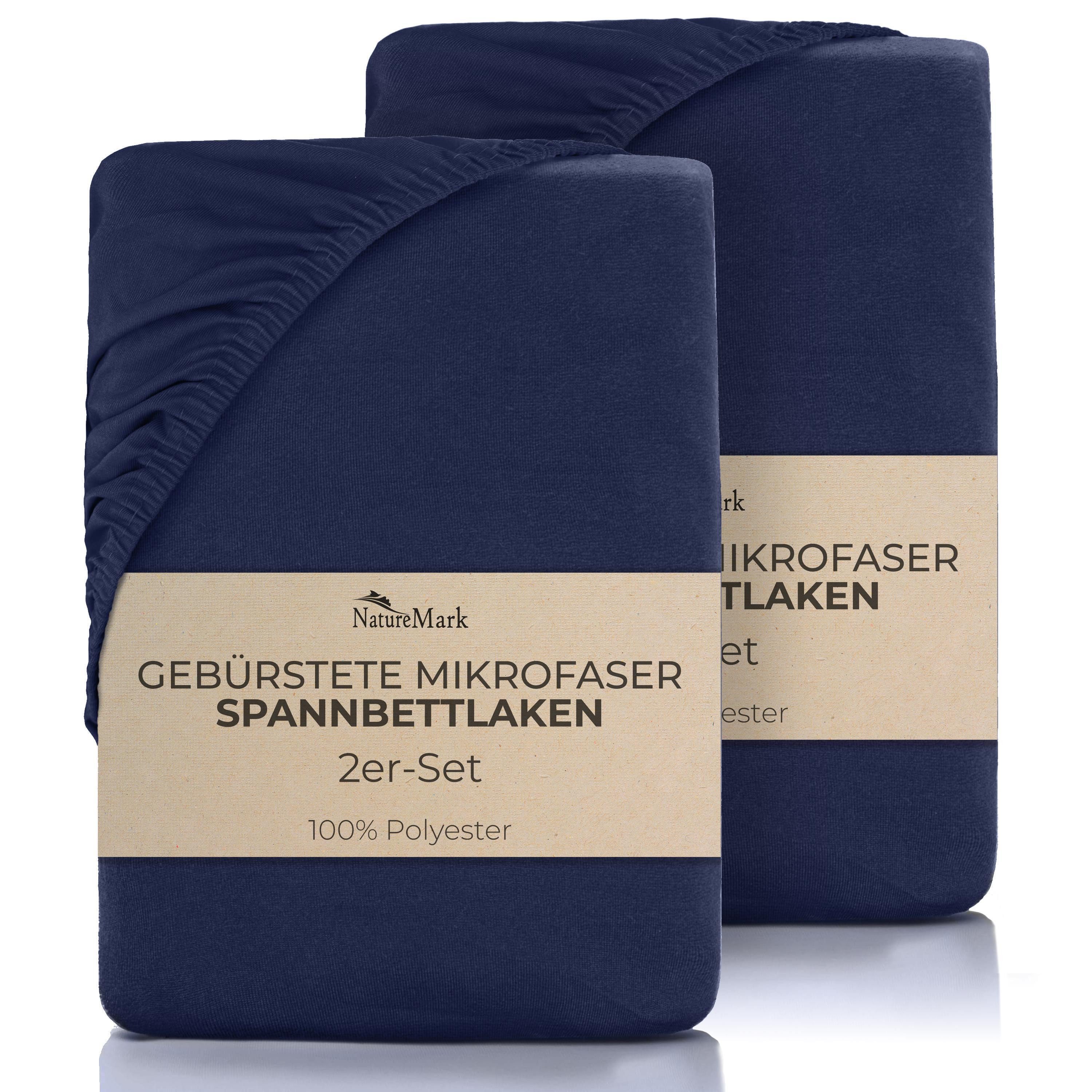 NatureMark Spannbettlaken gebürstete Mikrofaser Spannbettlaken 2er-Pack, Polyester, Gummizug: rundum, (2 Stück), viele Größen / Farben Markenware 90x200cm, 2er-Pack, Navy blau