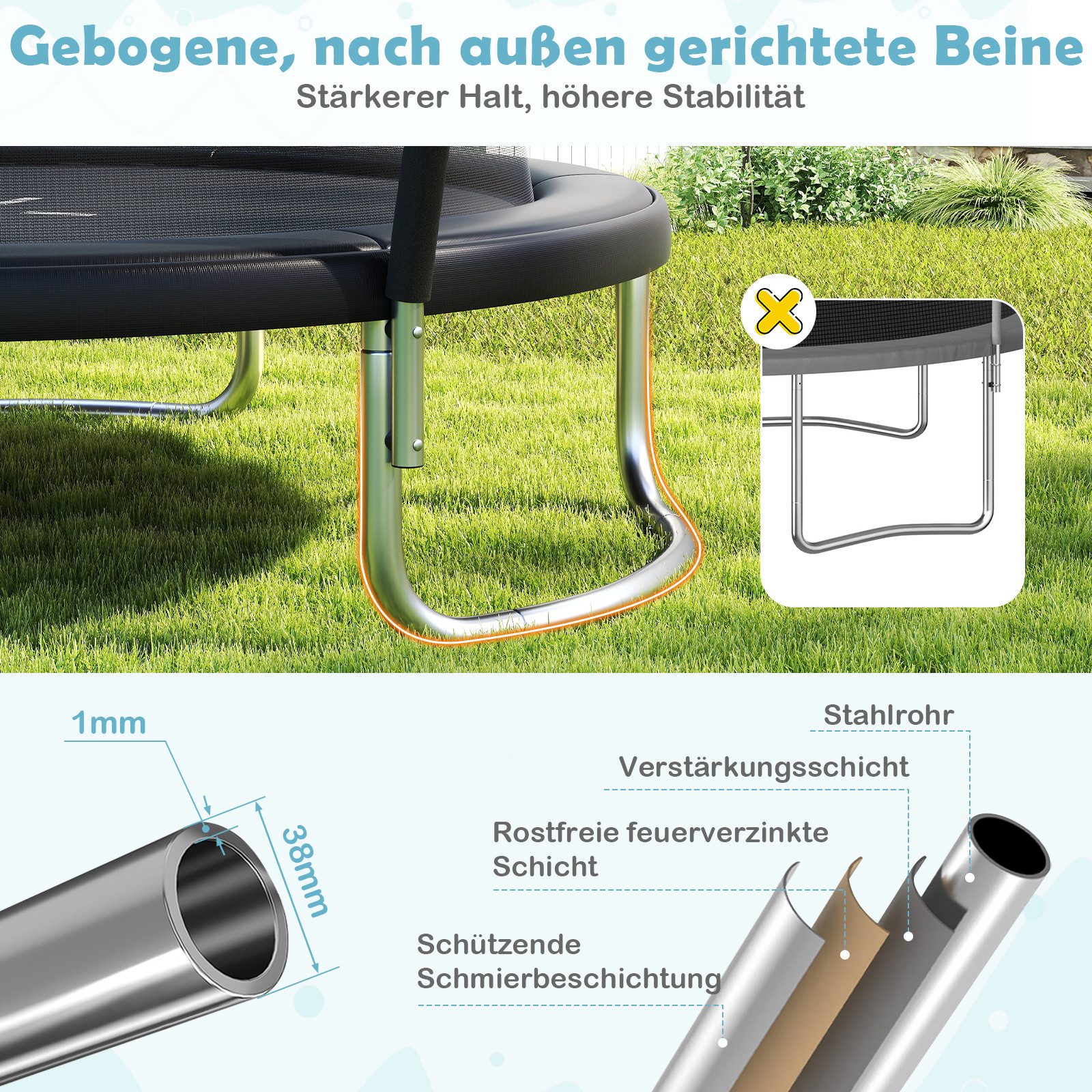 COSTWAY Gartentrampolin, Ø 244 cm, Trampolin, mit Sicherheitsnetz & Leiter