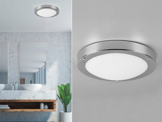 meineWunschleuchte LED Deckenleuchte, Badezimmer-Lampen Decke, Decken-Beleuchtung Chrom für Bad & Gäste WC, IP44
