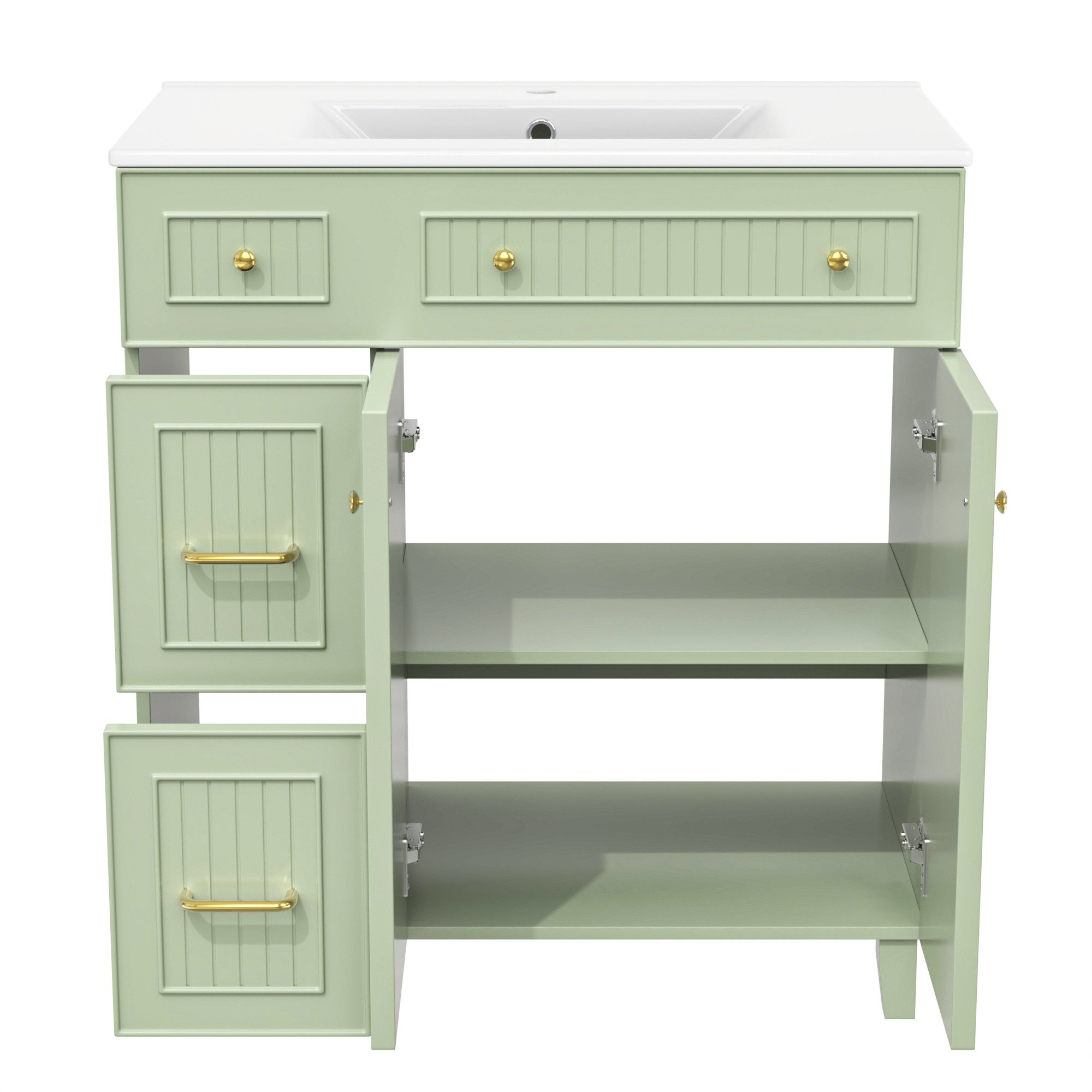 Flieks Waschtisch Waschbeckenunterschrank mit Waschbecken (B81,7/T46,8/H90 cm, 1-St., bodenstehend, Badschrank Volllackierung), Badmöbel mit Schubladen und Türen Badzimmerschrank, Massivholzfüß. Reduzierter Preis € 229,99. Unverbindliche Preisempfehlung € 449,99