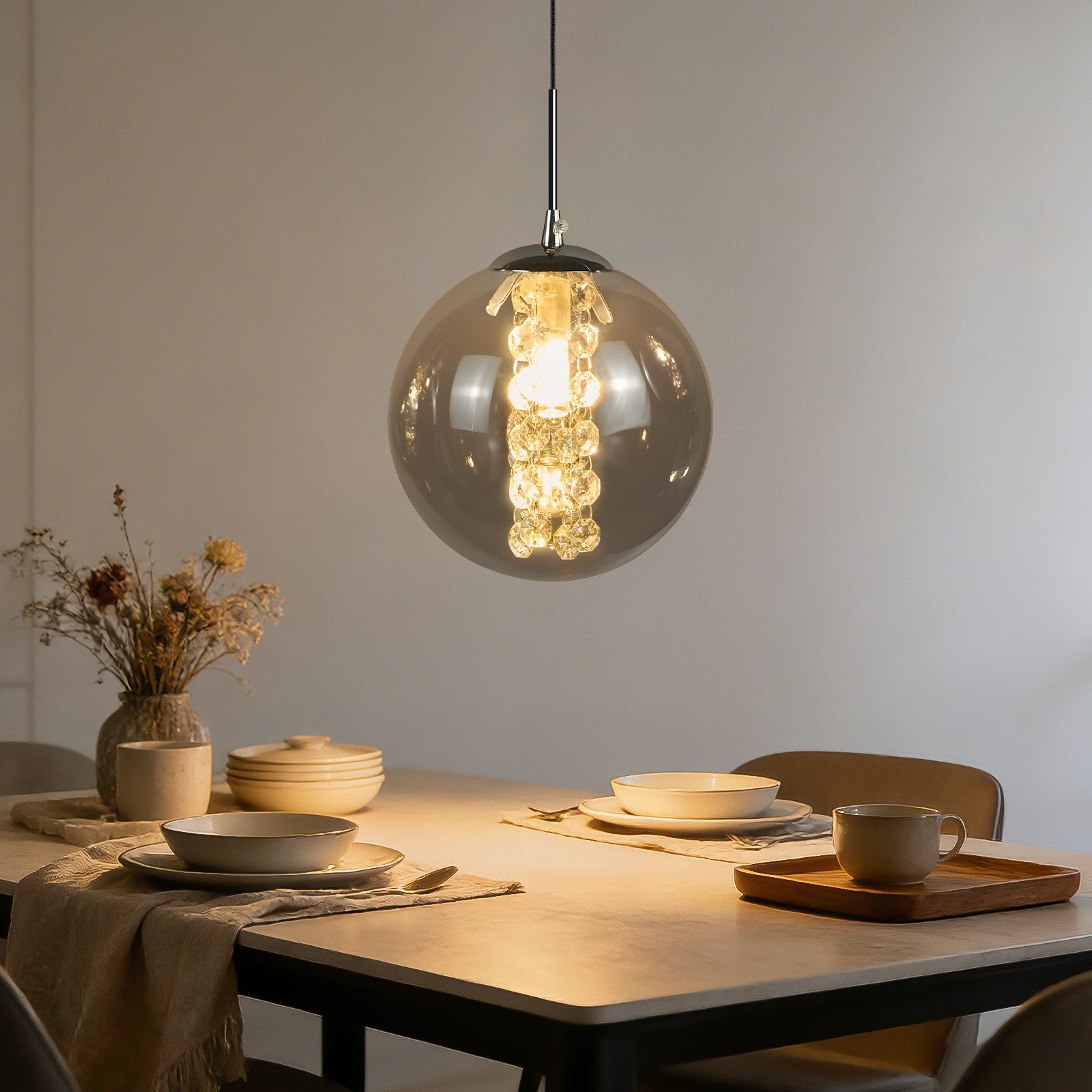 ZMH Pendelleuchte 1/3/4/6/10-flammig, Hängelampe mit Glaskugeln Ø 15 cm,G9 LED, Glaskugel Hochwertige Design, LED wechselbar, bis 150 cm höhenverstellbar
