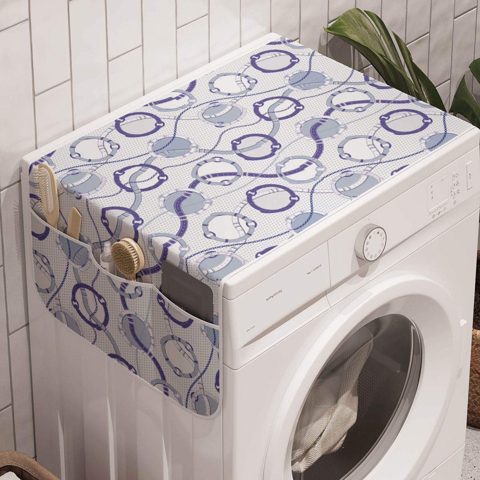 Abakuhaus Badorganizer Anti-Rutsch-Stoffabdeckung für Waschmaschine und Trockner, blau Wasser Tupfen Buckle