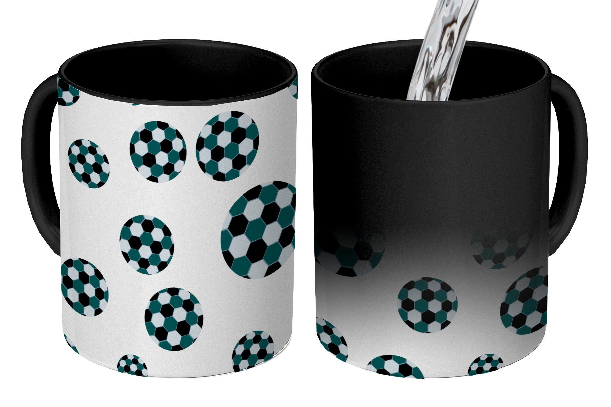 MuchoWow Tasse Zauber Tasse Zaubertasse Magic Muster - Fußball - Sport 350 ml, 1-tlg., Tasse, Tasse Geschenk Becher Kaffeetasse