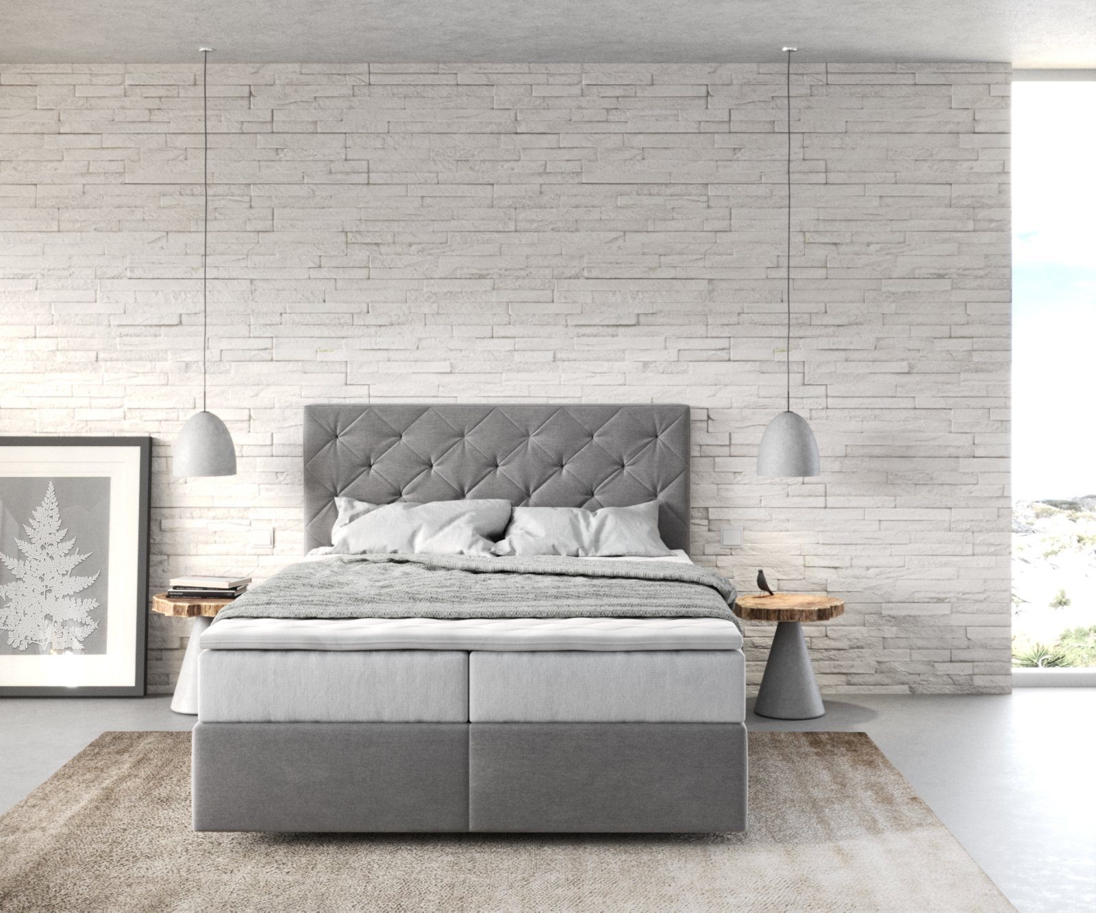 DELIFE Boxspringbett Dream-Great, Mikrofaser Grau 140x200 günstig online kaufen