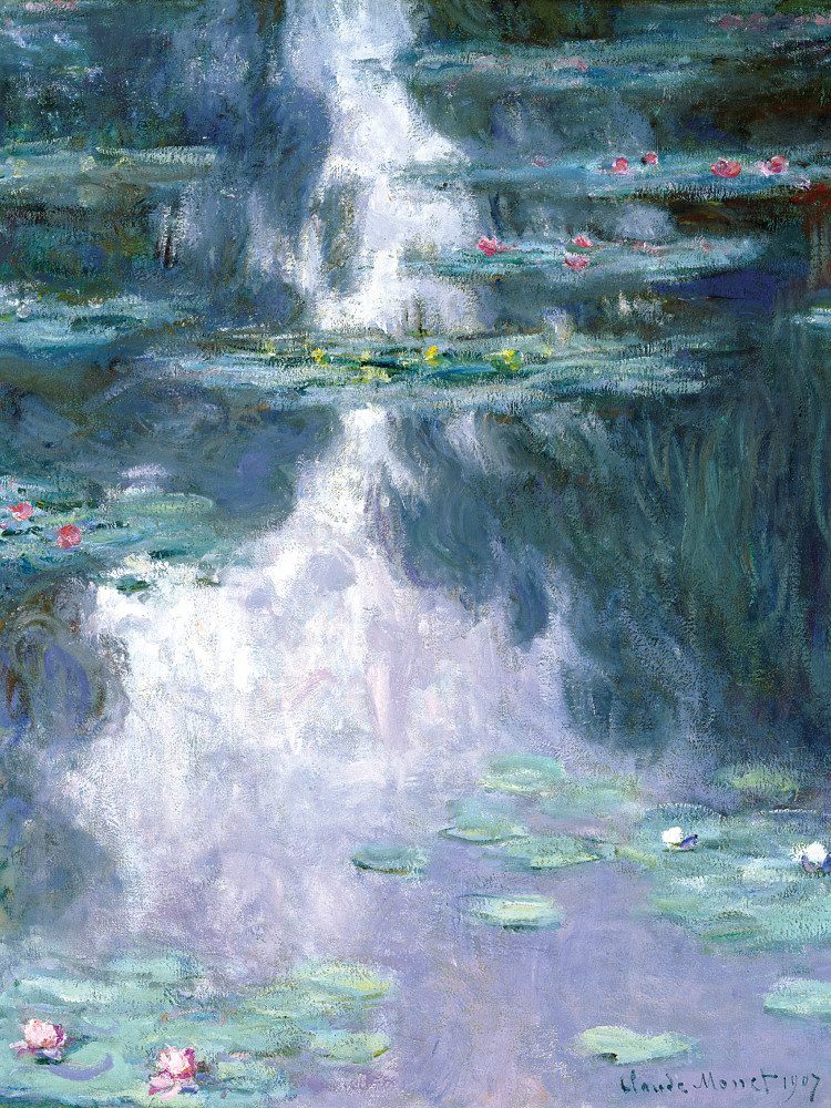1art1 Poster Claude Monet Kunstdruck Bild - Seerosen, 1907 (dunkelblau)