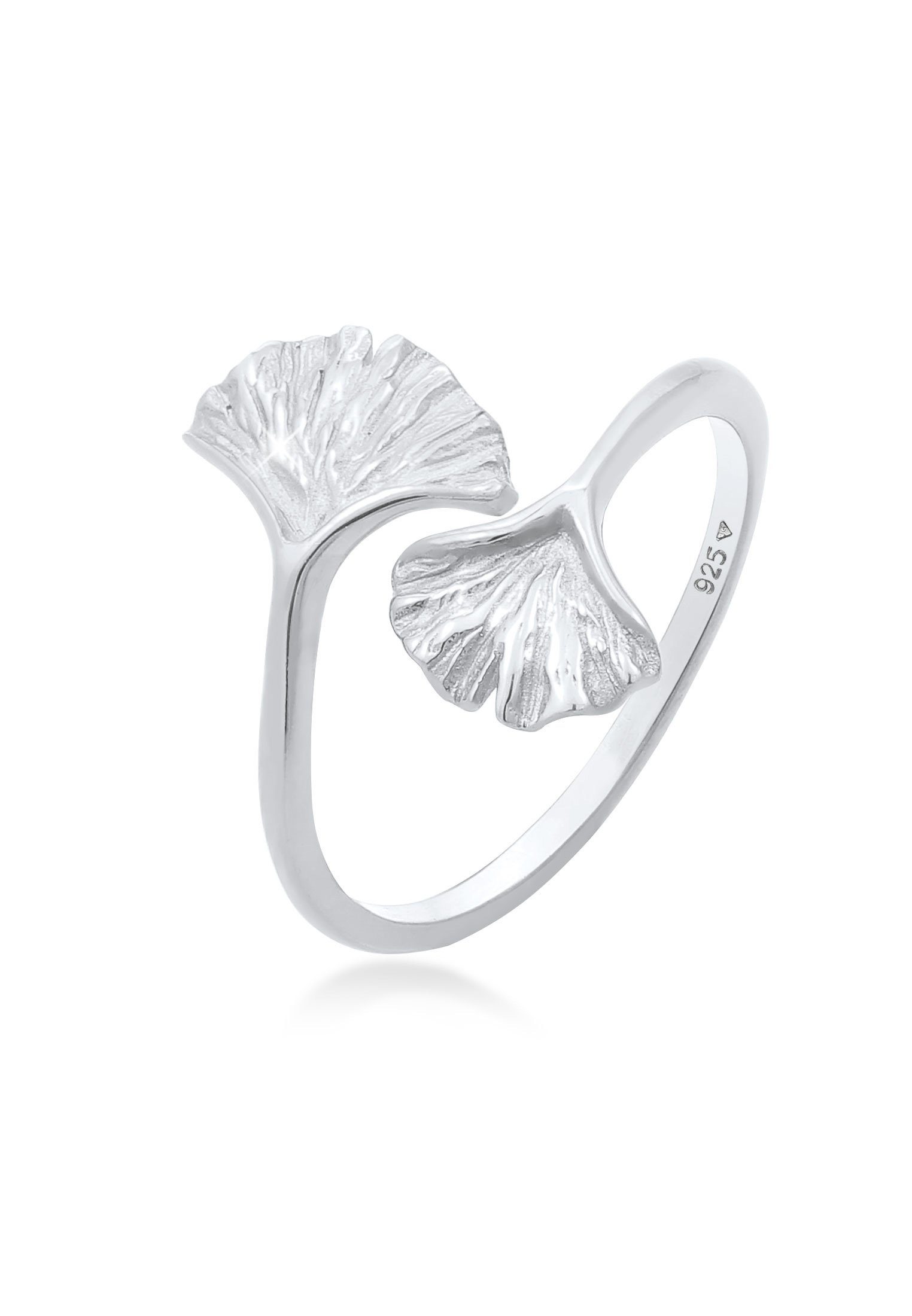 Elli Fingerring Verstellbar offen Ginkgo Blatt Natur 925 Silber, Ginkgo