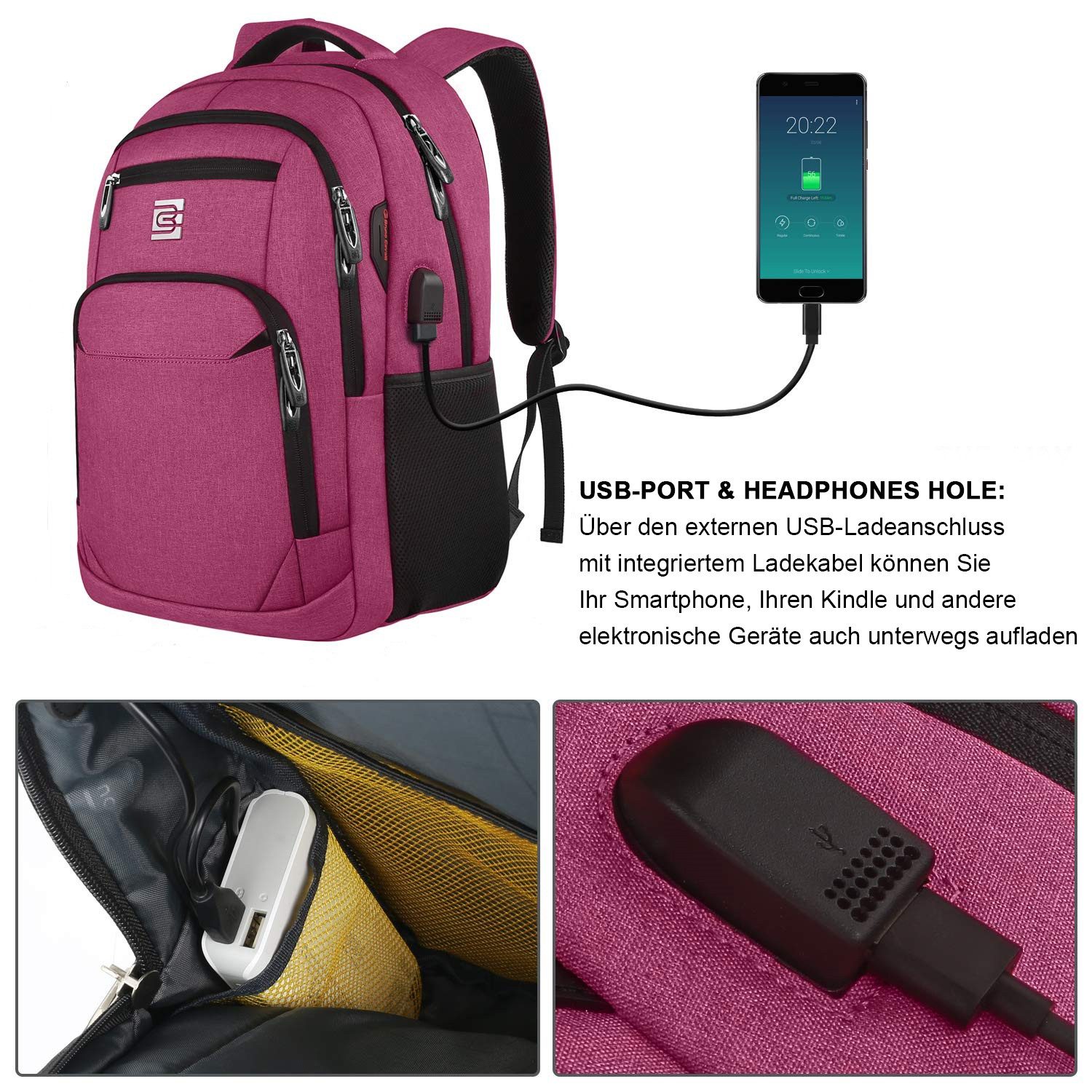 MODFU Laptoprucksack Laptop Rucksack Rucksäcke Schulrucksack Laptoptasche Wasserbeständig (Laptop Notebook Tasche Schule Uni Rucksack Freizeitrucksack, Anti-Diebstahl, Backpack mit Laptopfach, Sportrucksack, mit USB-Anschluss), Herren Damen Jungen Teenager Freizeit Arbeit Business Reisen