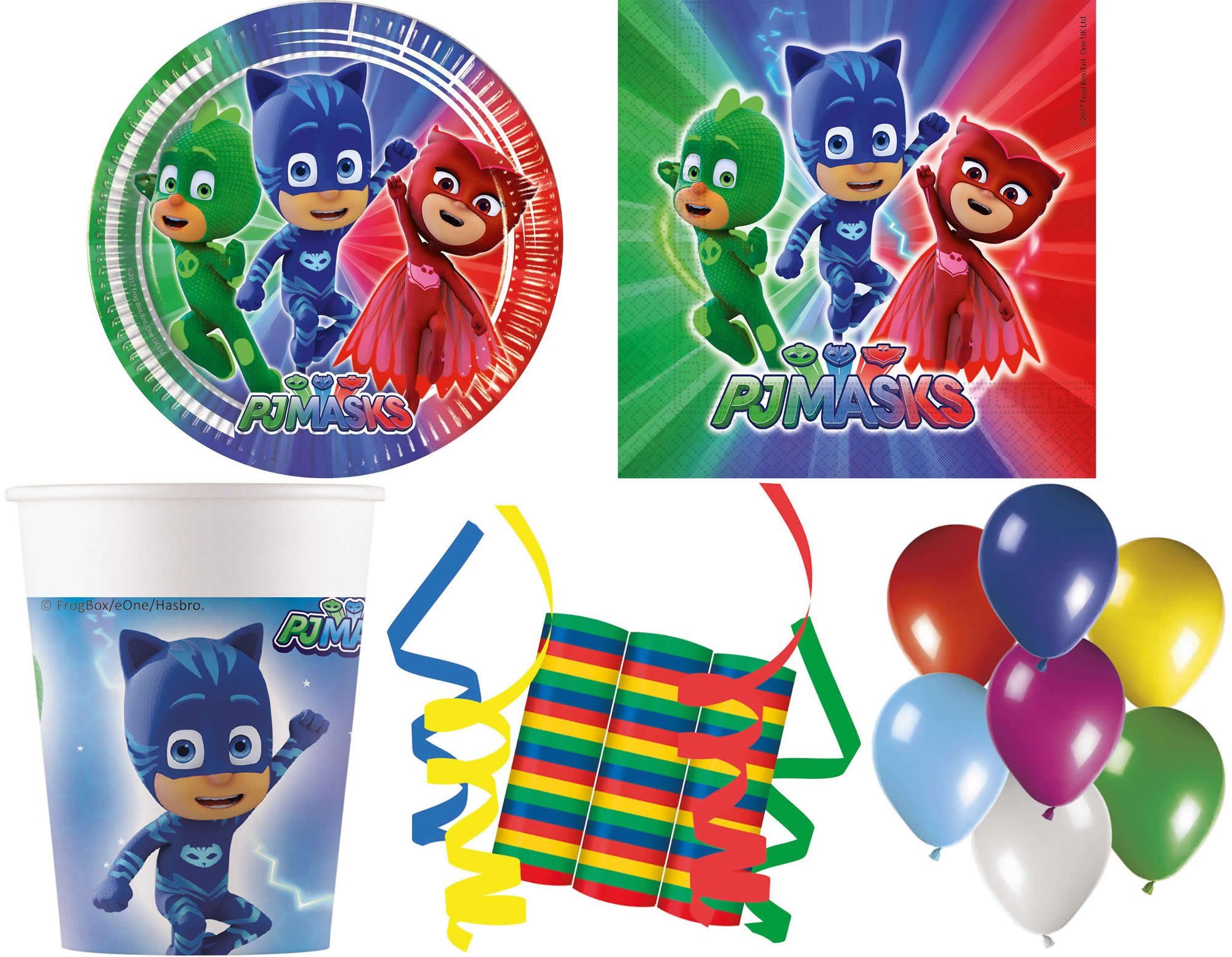 Procos Einweggeschirr-Set 140-tlg Set Kindergeburtstag Party Feier Fete Deko Motto PJ Masks (140-tlg), 8 Personen