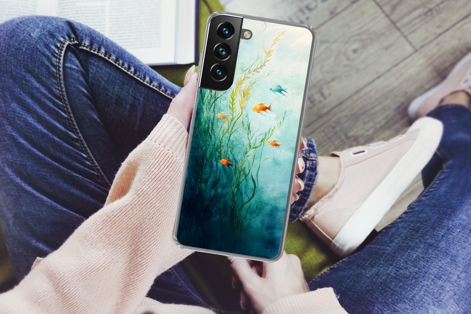 MuchoWow Handyhülle für Samsung Galaxy S22 Plus Wasserpflanzen - Fische - Farbenfroh - Was, Phone Case, Silikon, Schutzhülle Dünn