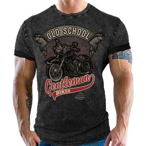 GASOLINE BANDIT® T-Shirt für Biker im Washed Jeans Look: Oldschool Gentlemen