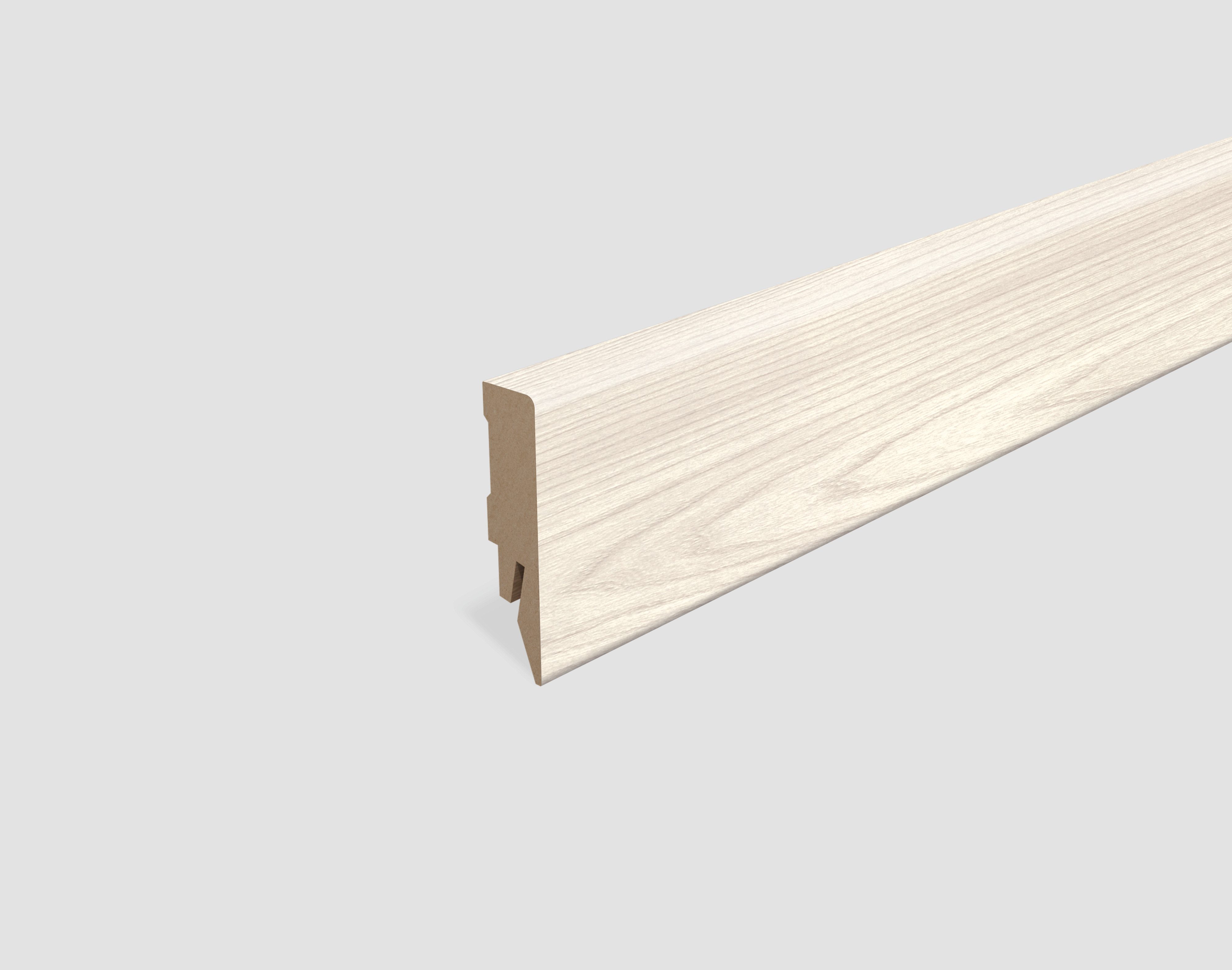 EGGER Sockelleiste L610, L: 240 cm, H: 5.8 cm, 2,40m; passend zu Fußboden Sheffield Akazie weiss