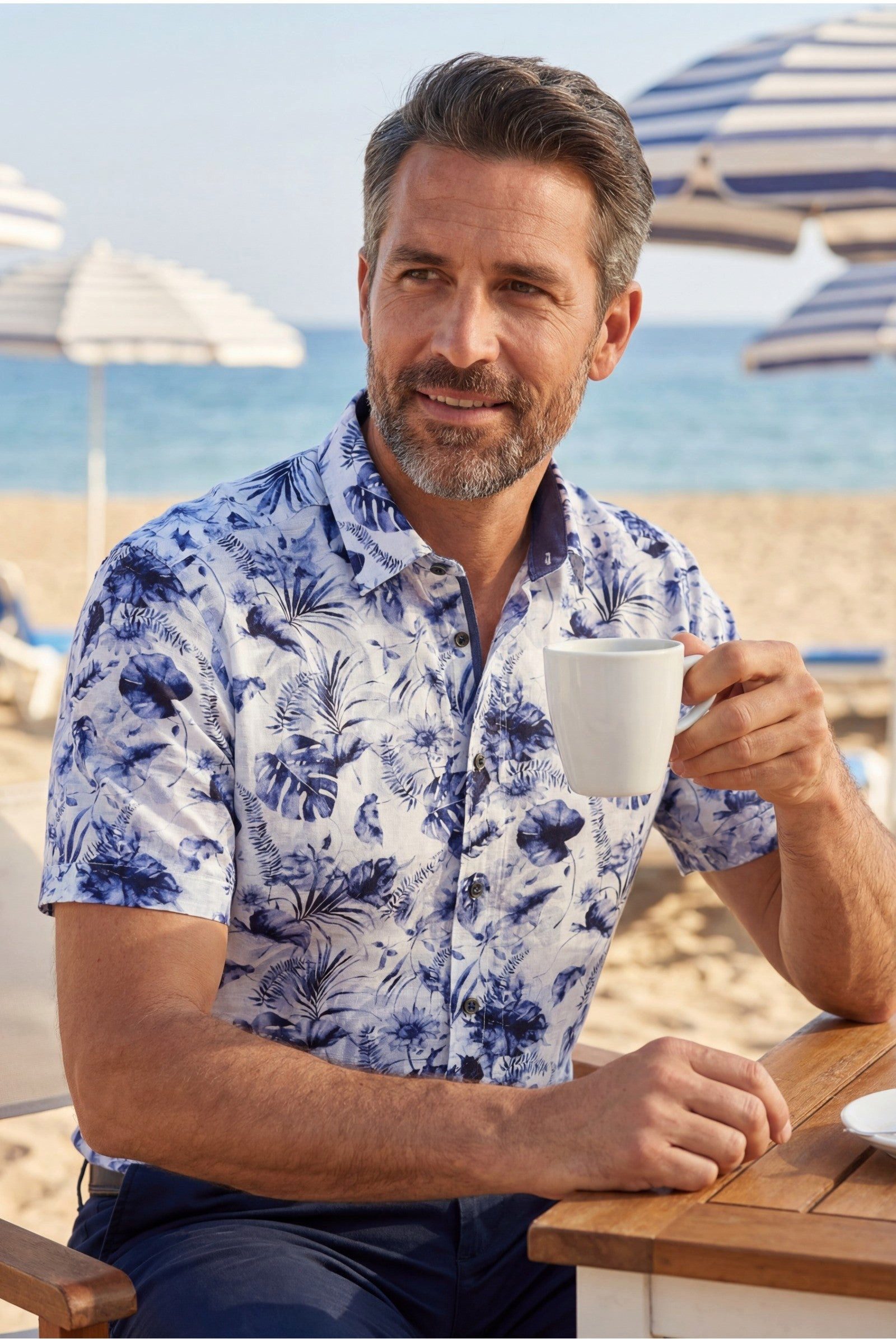 Haupt Kurzarmhemd Kurzarm Herrenhemd Baumwolle-Leinen Blumen Modern Fit Som günstig online kaufen