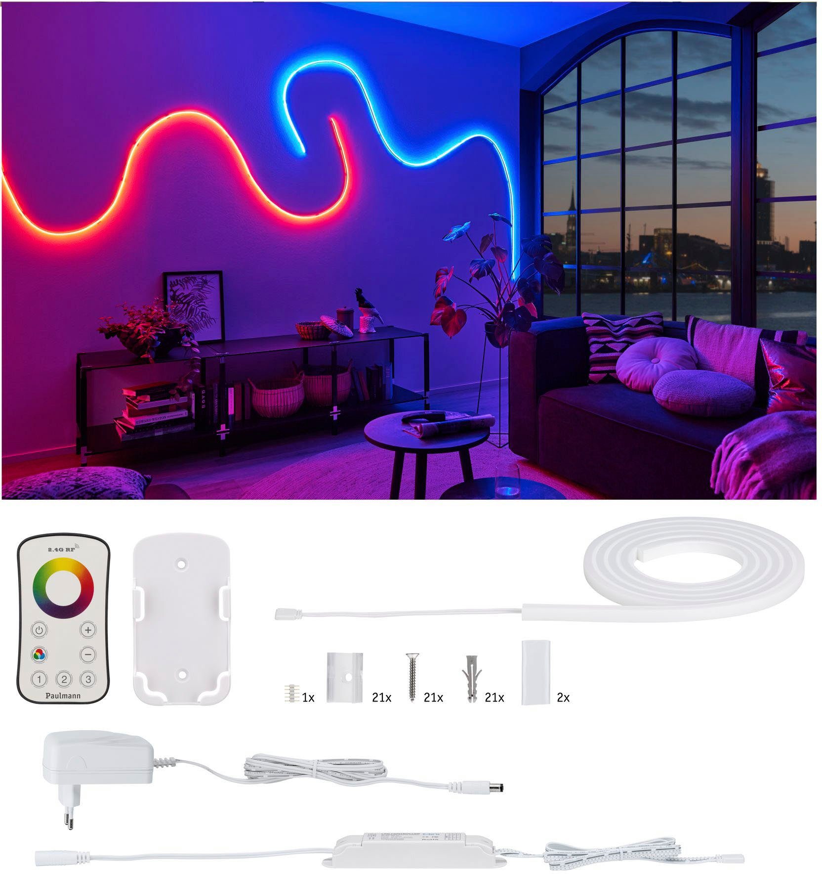Paulmann LED-Streifen MaxLED Flow Basisset 1,5m RGB 13,5W, inkl. Funk-Fernbedienung