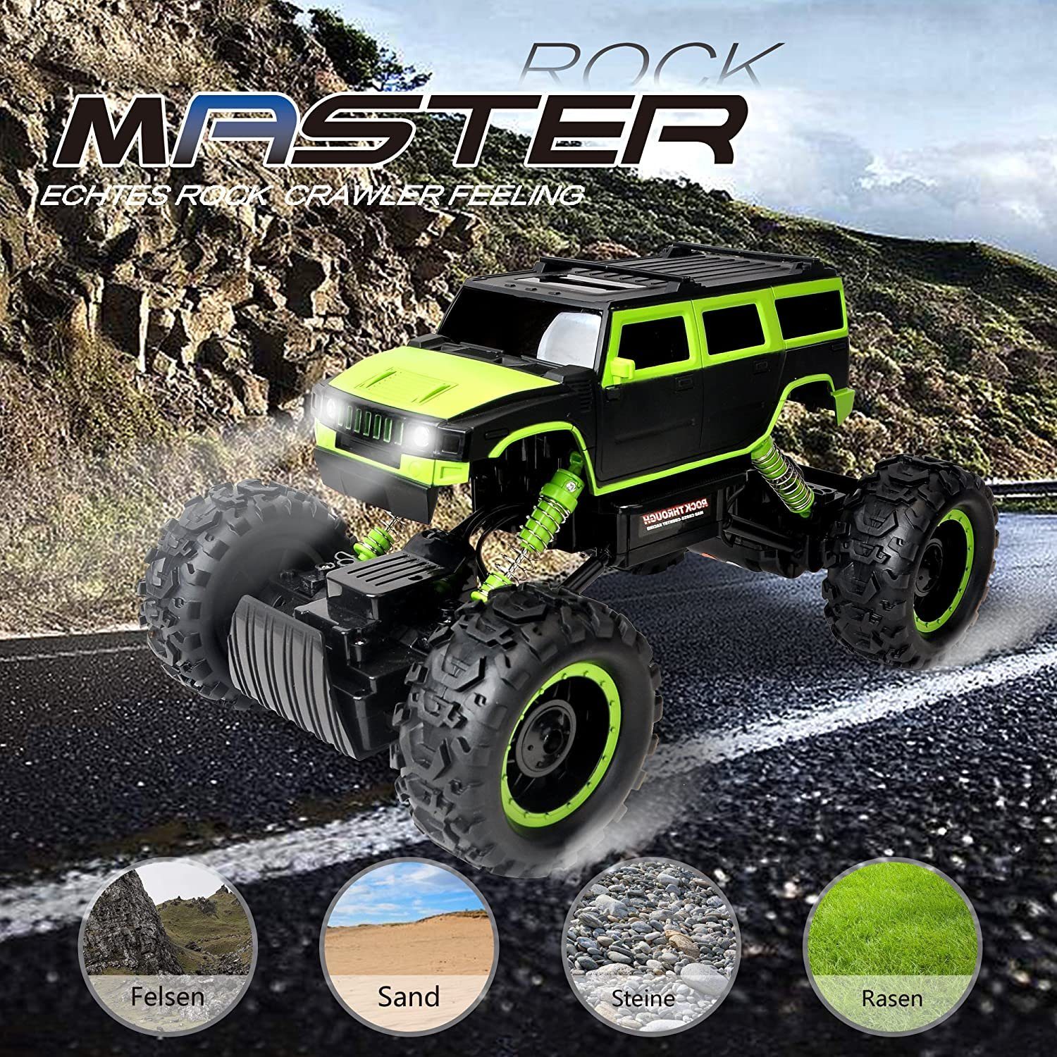FunTomia Modellauto RC Ferngesteuertes Auto für Kinder - Rock Crawler / Monstertruck, Maßstab 1:14, (Set)