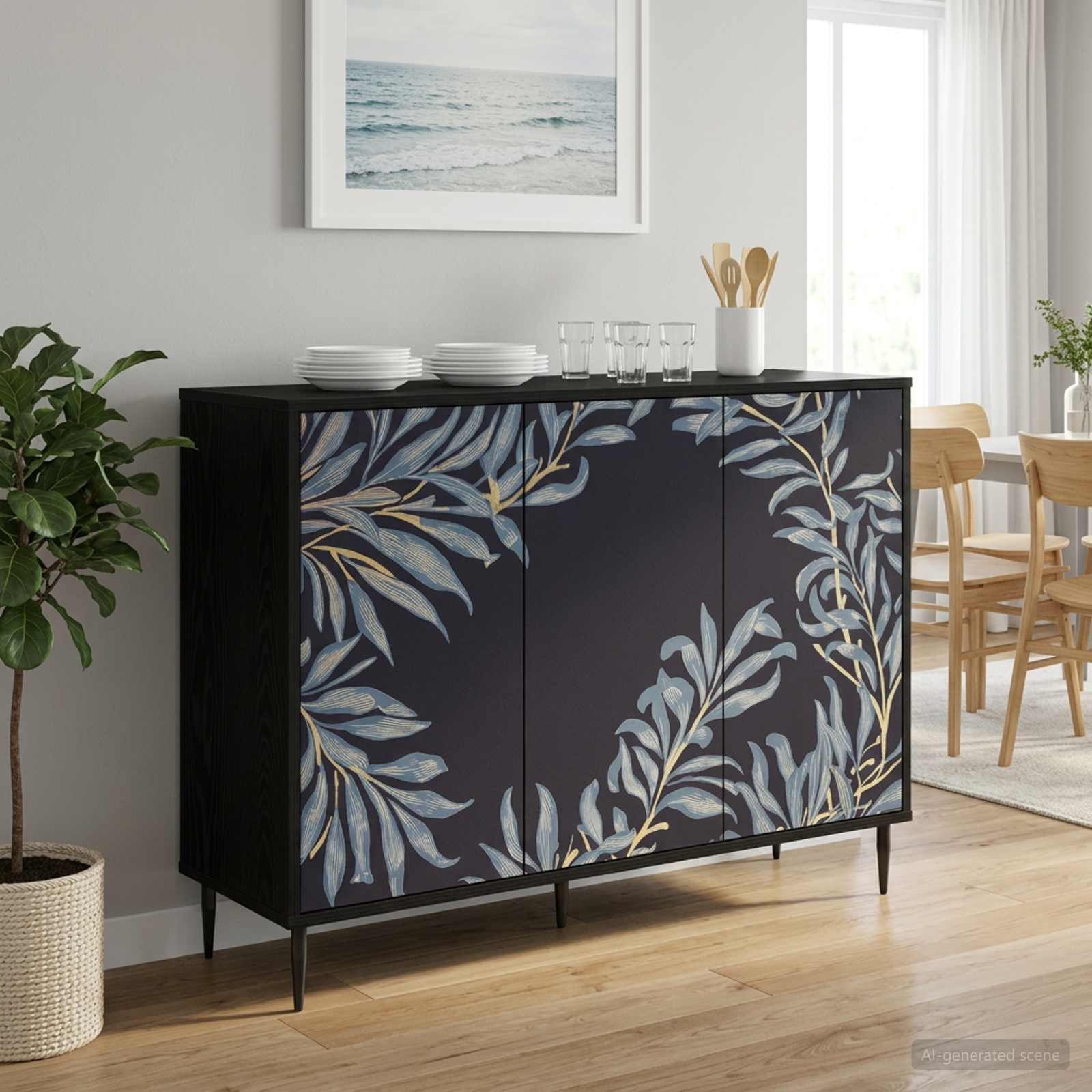vidaXL Sideboard Sideboard DOKKUM Schwarz Eichen-Optik 102 x 33 x 76 cm (1 St)