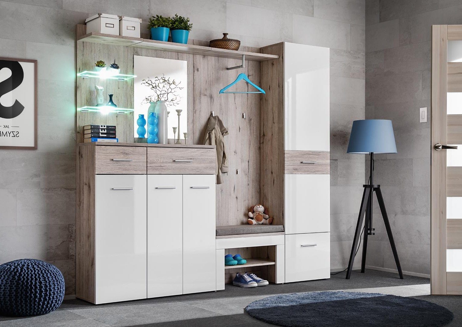 Xlmoebel Garderoben-Set Moderne Flurgarderobe aus Holz mit Schuhregal und Designschrank, (1-St., Garderobe), Made in Europa