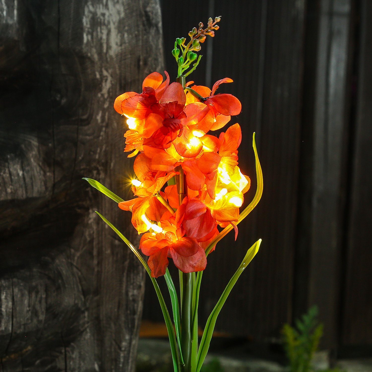 MARELIDA LED Solarleuchte LED Solar Sensor rot Gartenstecker GLADIOLE bis Classic, warmweiß warmweiß LED (2100K Solardeko, 3000K) Blume