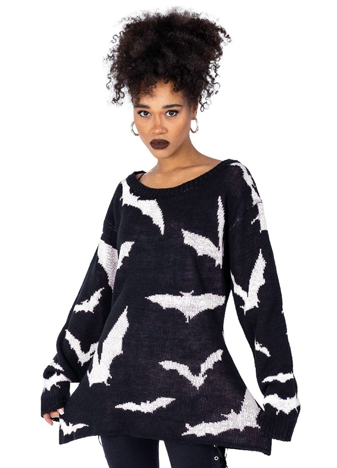 Heartless Strickpullover Rule The Night Strickpulli Gothic Bats Fledermaus günstig online kaufen