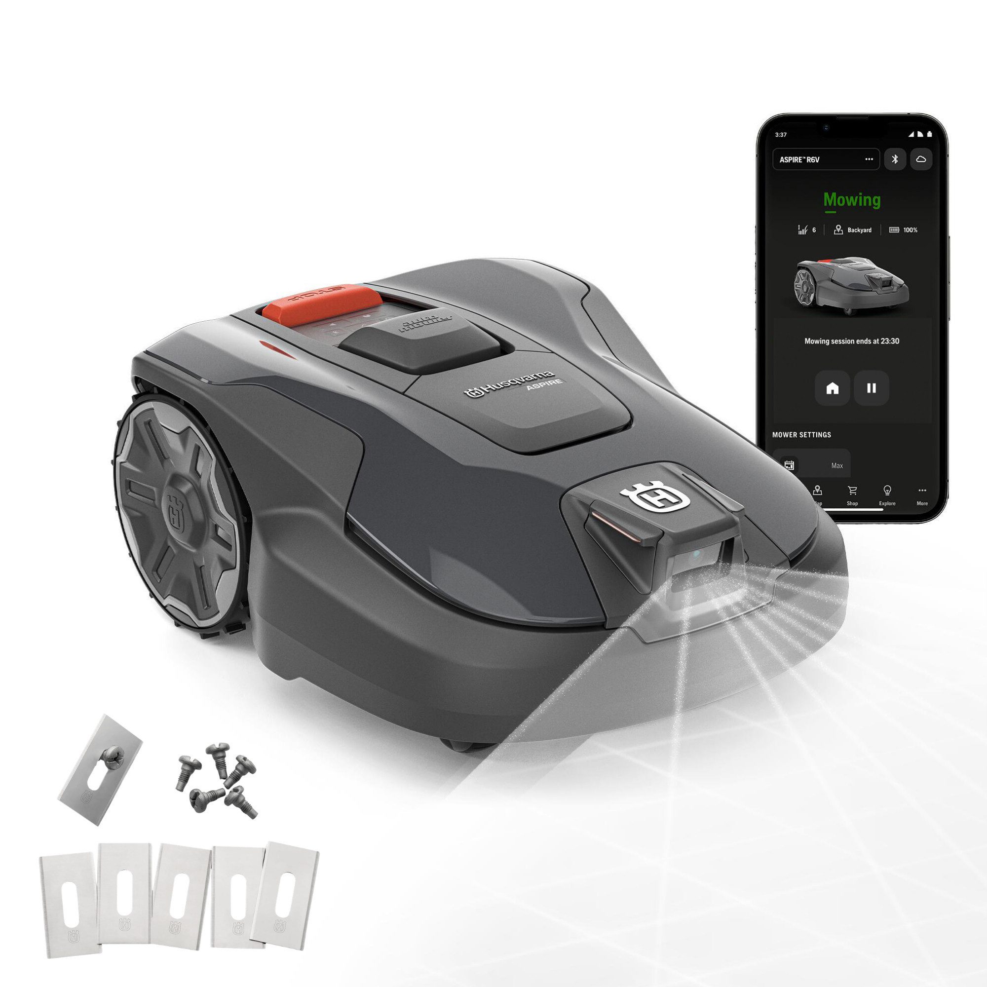 Husqvarna Rasenmähroboter Automower® Aspire R6V, bis 600 m² Rasenfläche, ohne Begrenzungskabel, AI Vision, GPS, WLAN, 6 Ersatzmesser