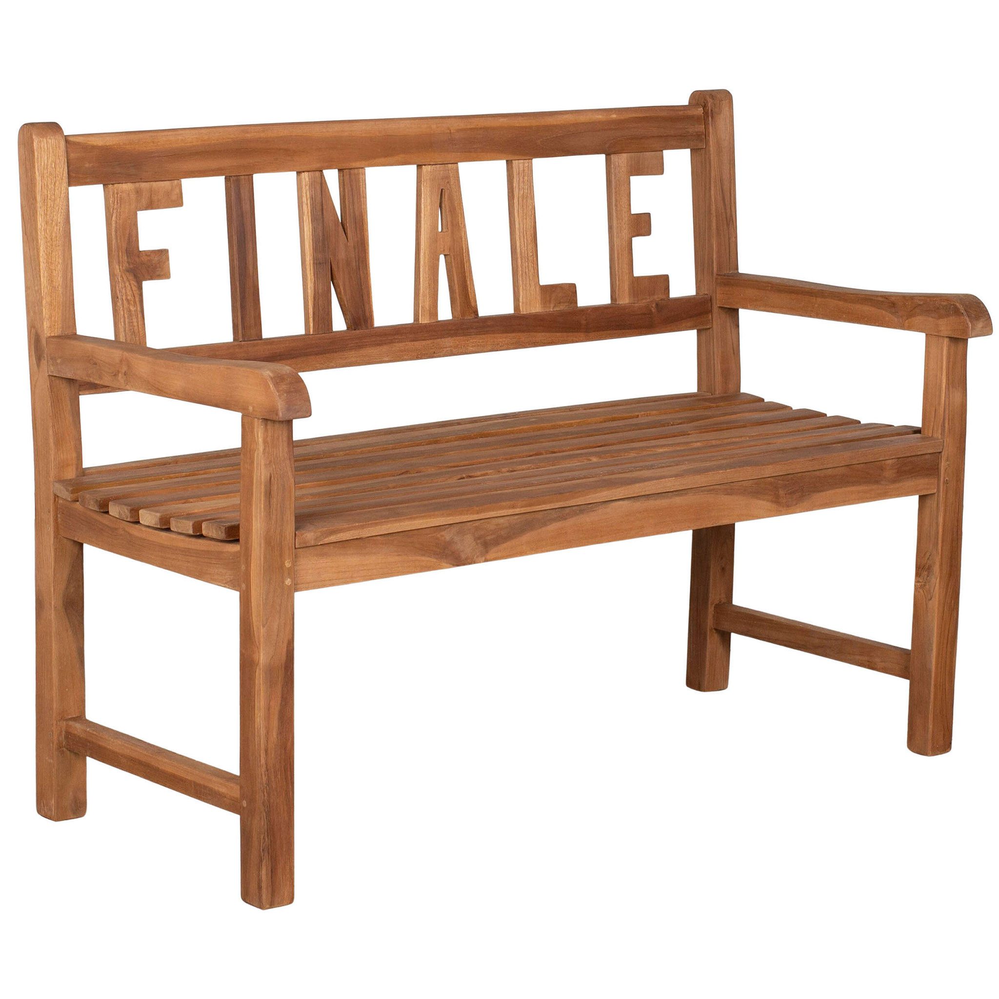 bene living Gartenbank FINALE 120 cm - Teakholz, geschwungende Armlehnen - Rückenlehnen mit FINALE-Schriftzug