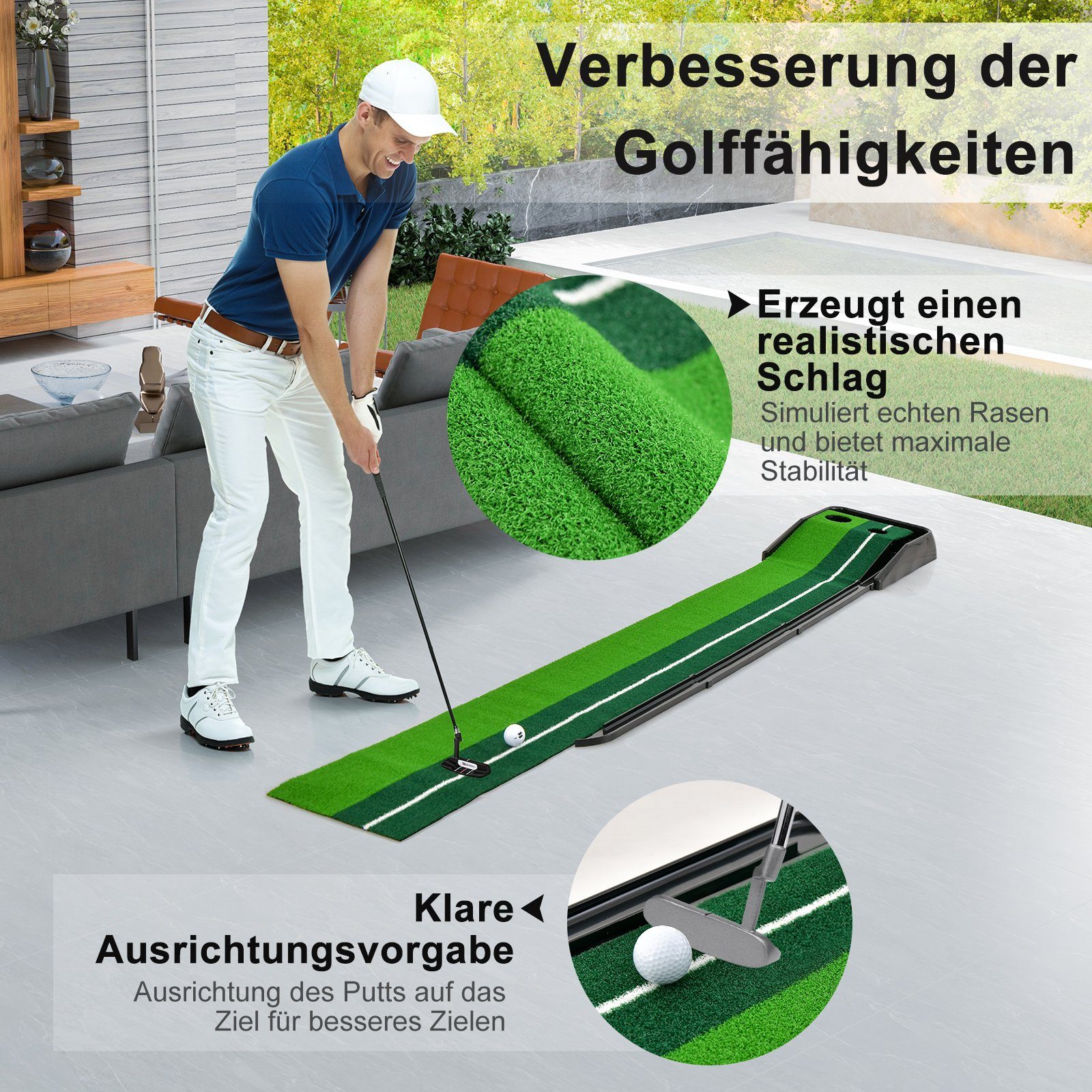 COSTWAY Puttingmatte, mit Ballrücklaufschiene