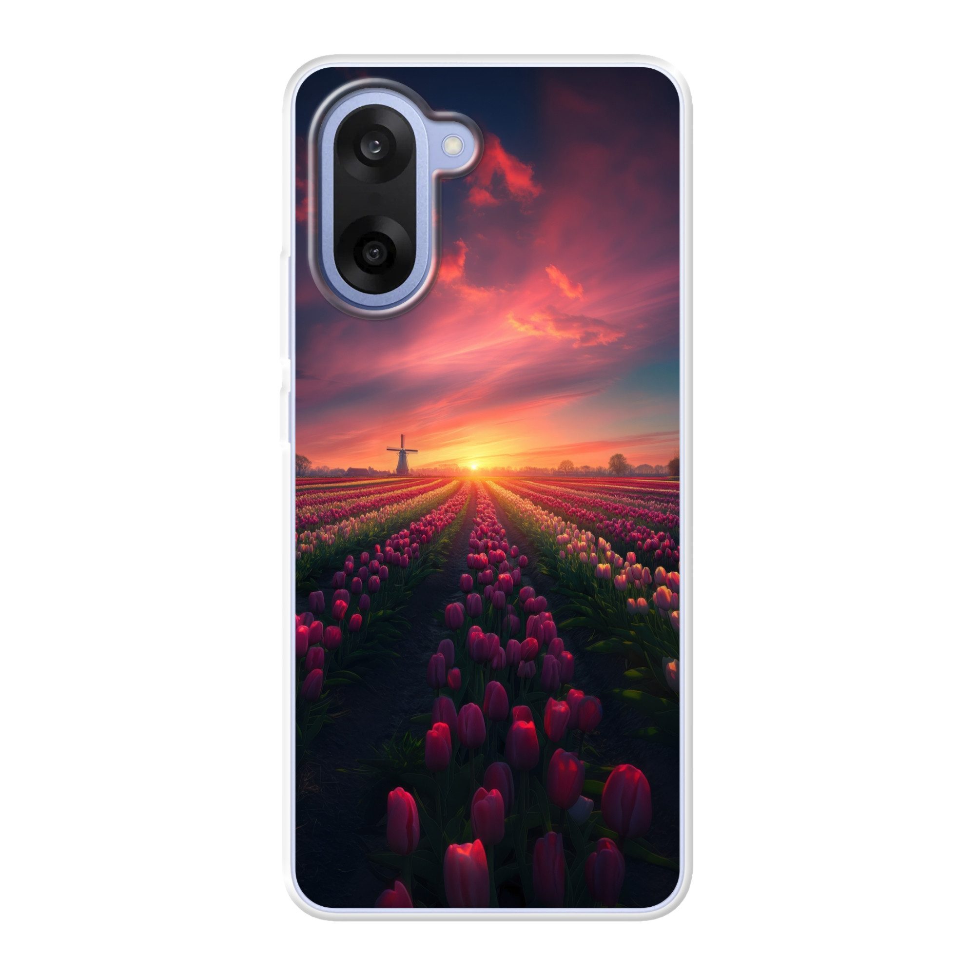 MuchoWow Handyhülle für OnePlus Nord CE5 Windmühle - Sonnenuntergang - Landschaft, Phone Case, Silikon, Schutzhülle Dünn