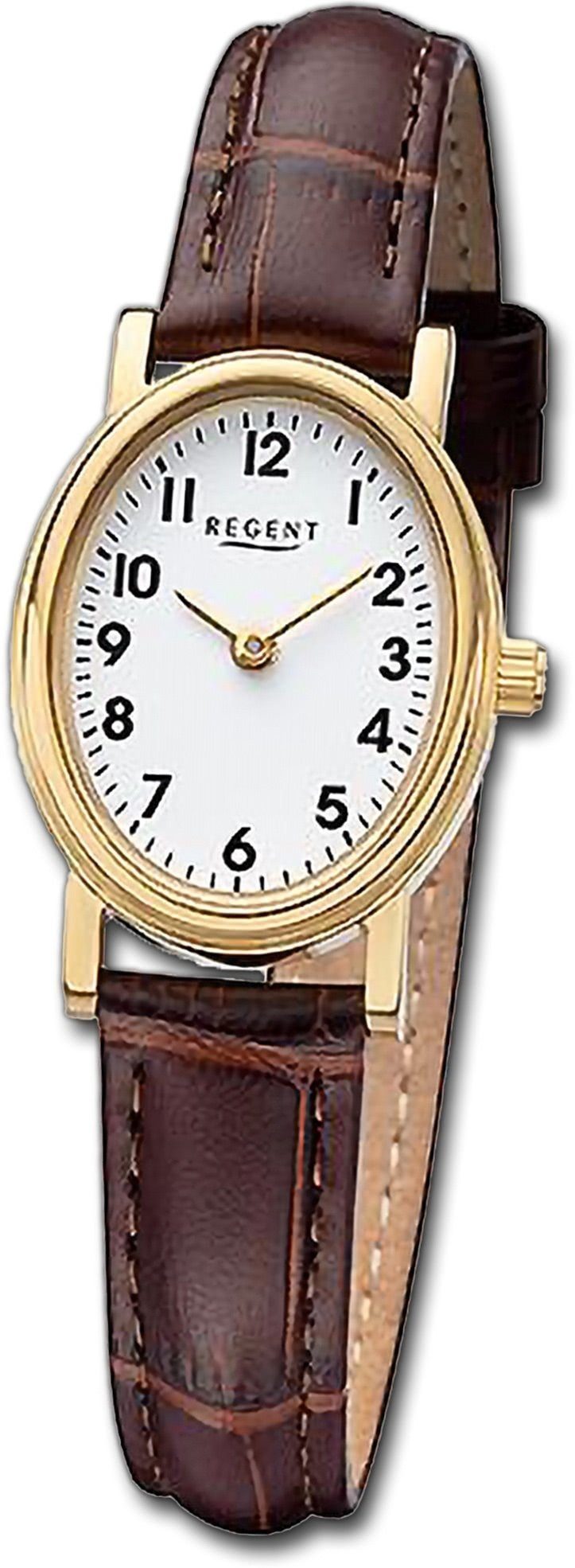 Quarzuhr 28x32mm) braun, Damenuhr Regent rundes Armbanduhr Damen extra Analog, (ca. groß Gehäuse, Regent Lederarmband