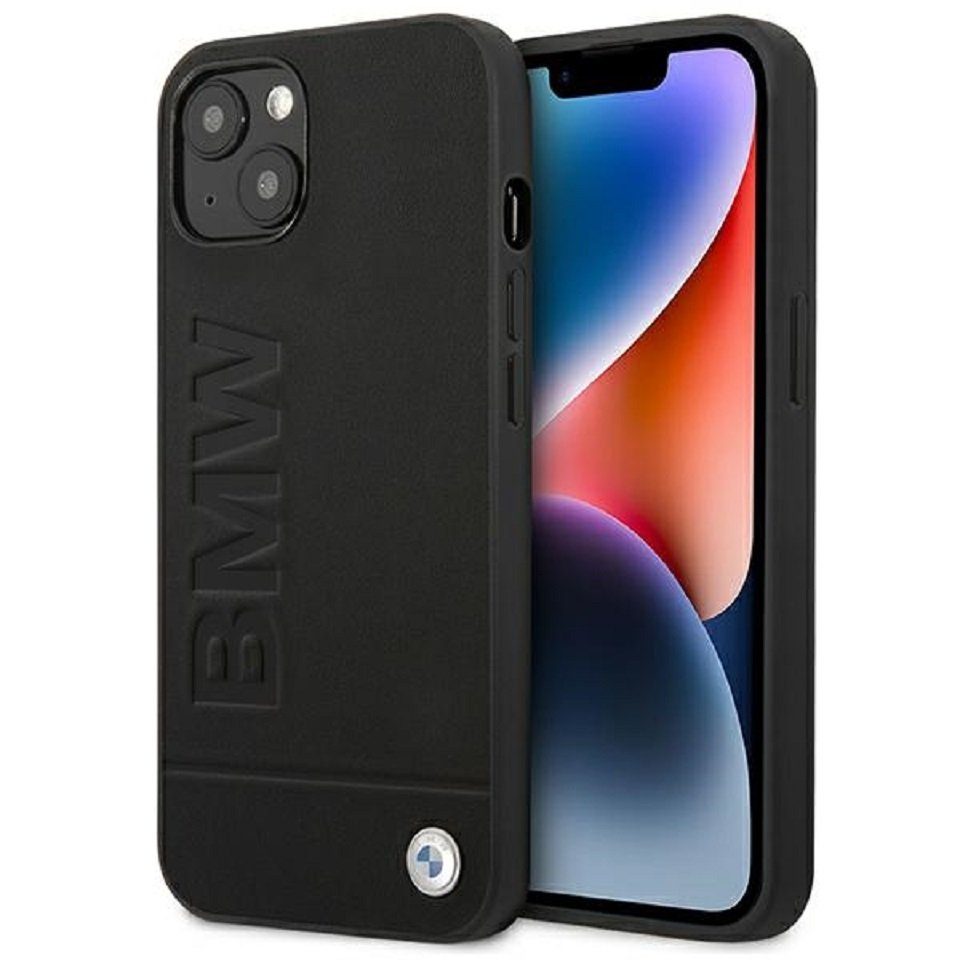 BMW Handyhülle Case Logo iPhone 14 Echtleder schwarz 6,1 Zoll, Kantenschutz