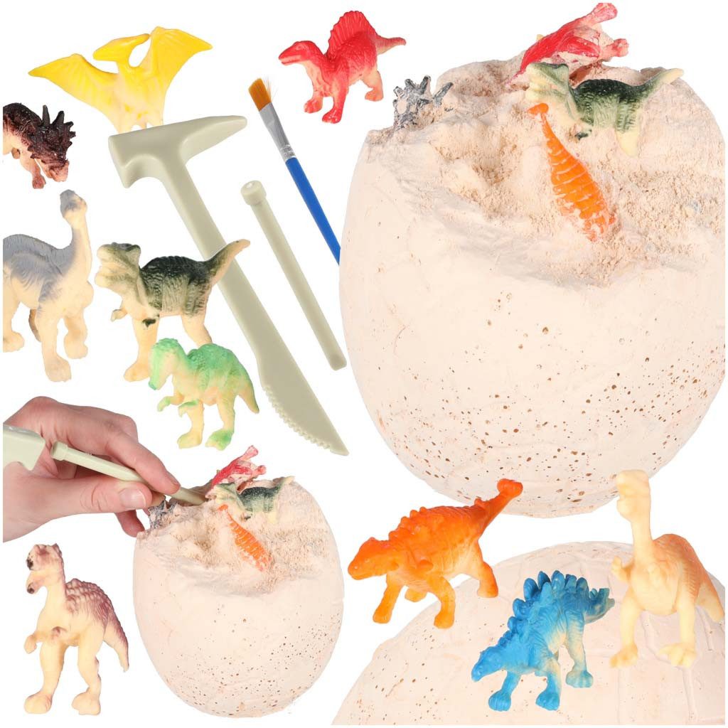 Ikonka Experimentierkasten Ausgrabungsset Dinosaurierei Forscherspielzeug, (Spar-Set, 1-tlg., 13,5 x 11 cm lehrreich), 12 Dinofiguren, Gipsei, Grabwerkzeug, ab 6 Jahren