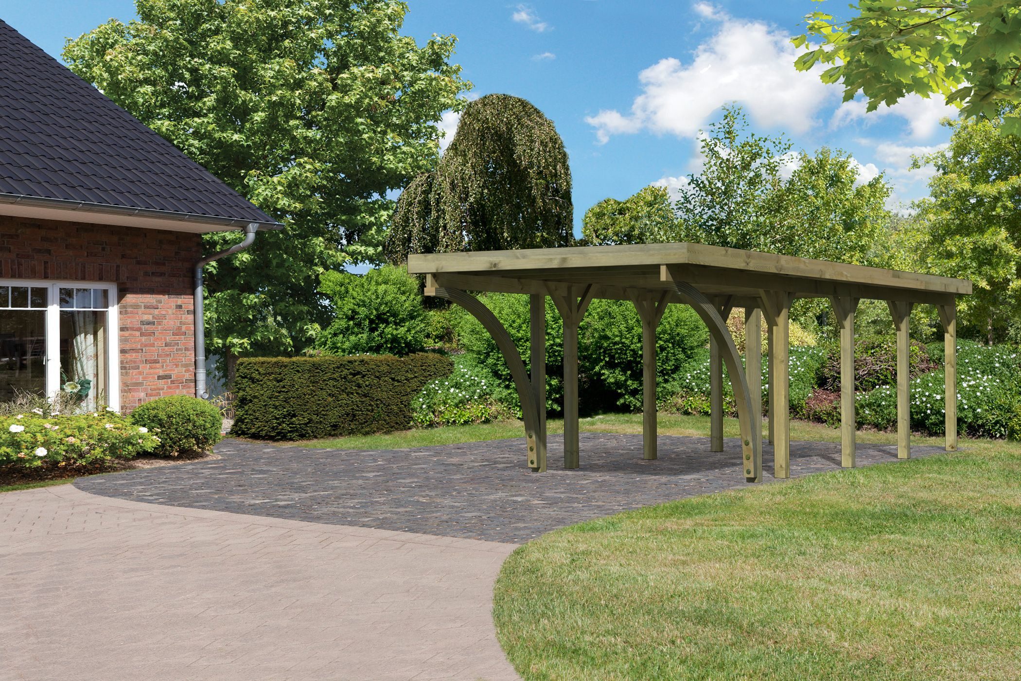 Karibu Einzelcarport »Classic 3 SET« PVC-Dach Variante C, mit zwei Einfahrtsbogen, BxT: 273x657,5 cm, 206 cm Einfahrtshöhe, (Set), aus Masivholz