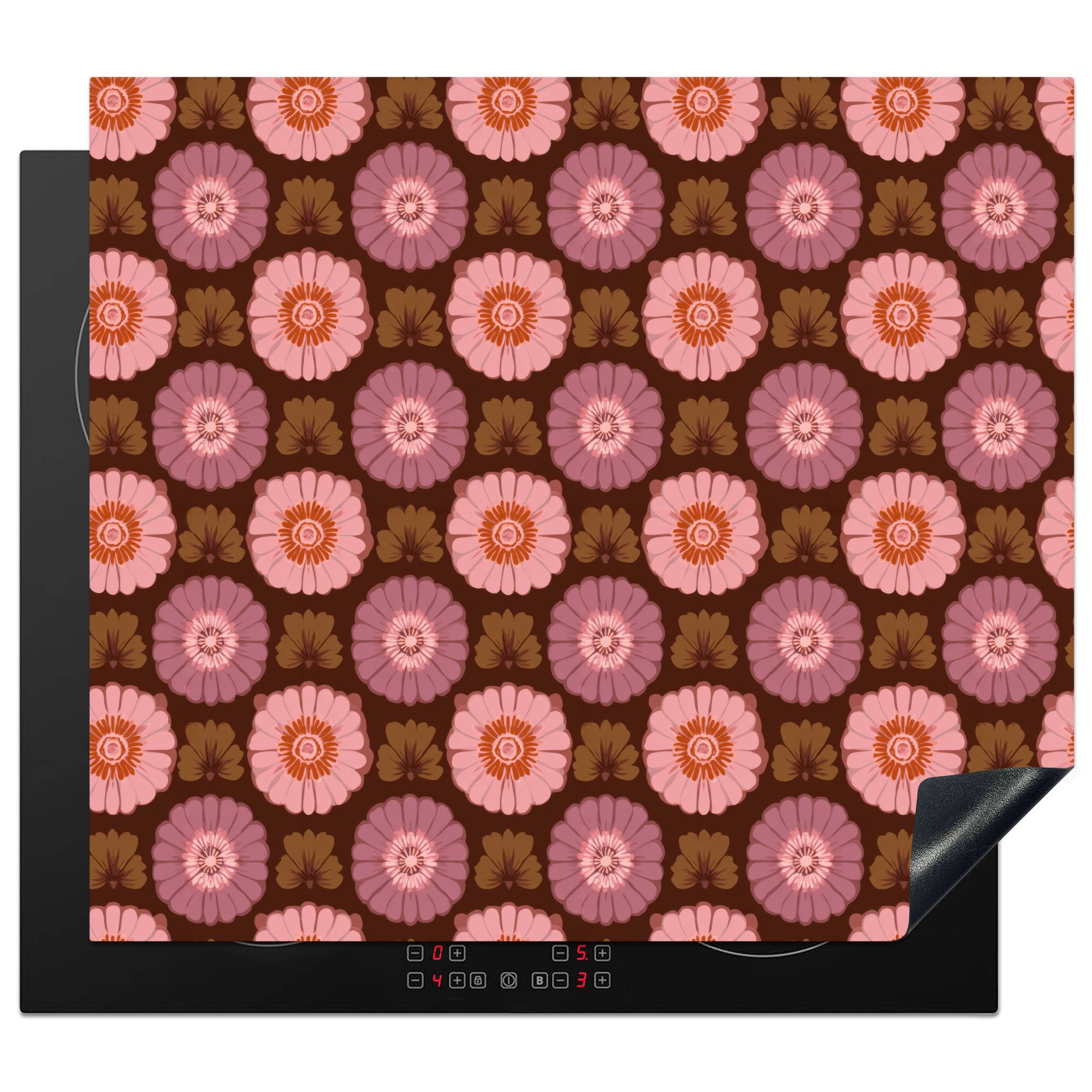 MuchoWow Herd-Abdeckplatte Retro - Gänseblümchen - Rosa, Vinyl, (1 tlg), Ceranfeldabdeckung Küche, Herdabdeckplatte Einteilig, 59x51 cm