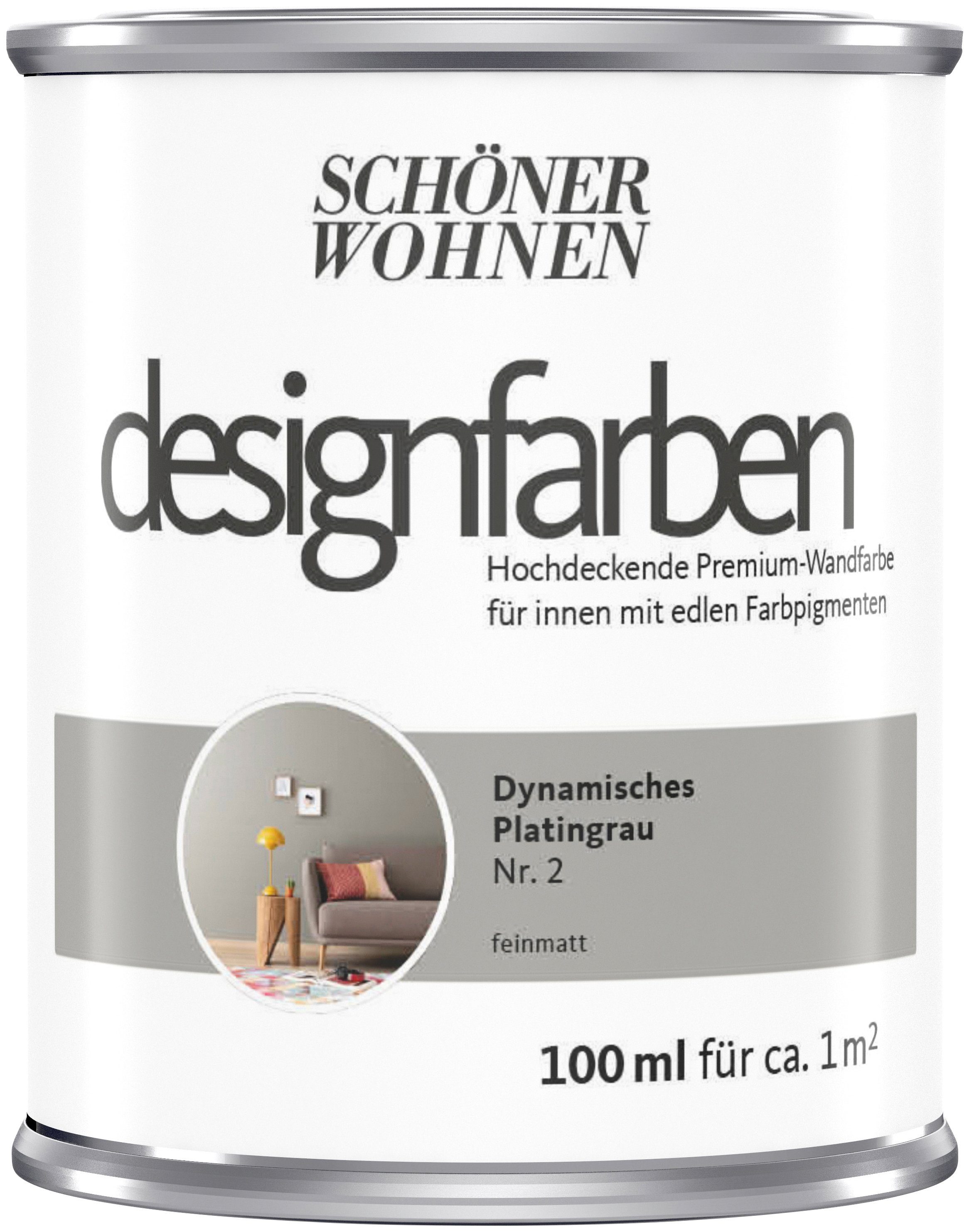 SCHÖNER WOHNEN FARBE Wand- und Deckenfarbe designfarben, hochdeckende Premium-Wandfarbe, Farbwelt grau