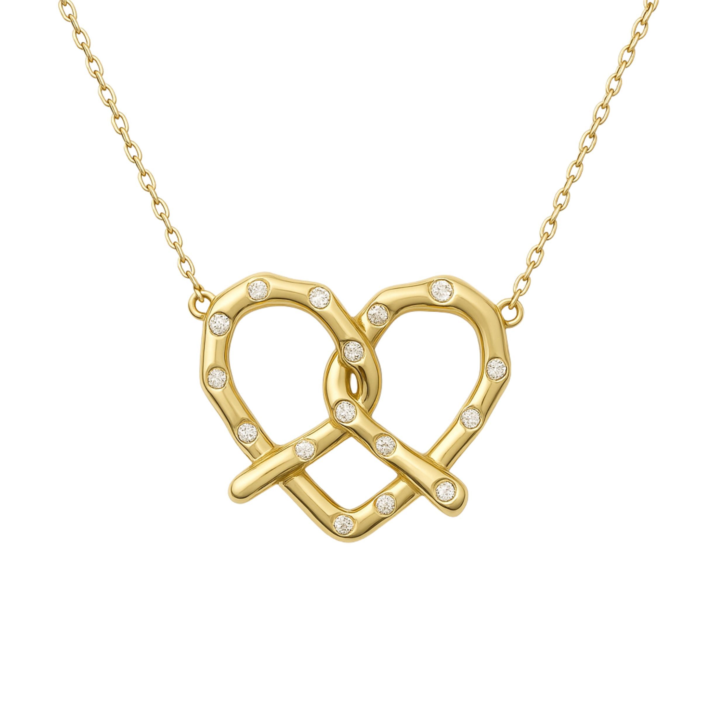 Runde Perlé Kette mit Anhänger große Breze Herz Zirkon Breze Halskette, 925 Sterling Silber, 14K Gold, handgefertigte Halskette (inkl. Geschenkverpackung)