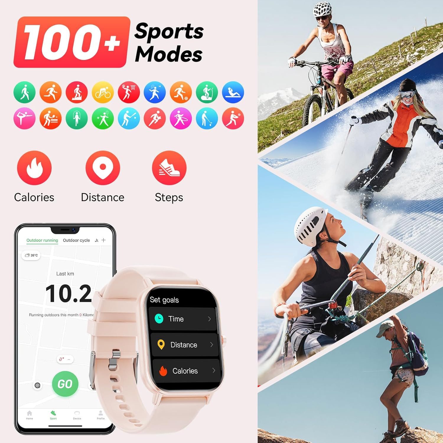 Haulvean Smartwatch (4,6 cm, android ios), Smartwatch mit Bluetooth Telefonie 1.85 Zoll Display Fitness