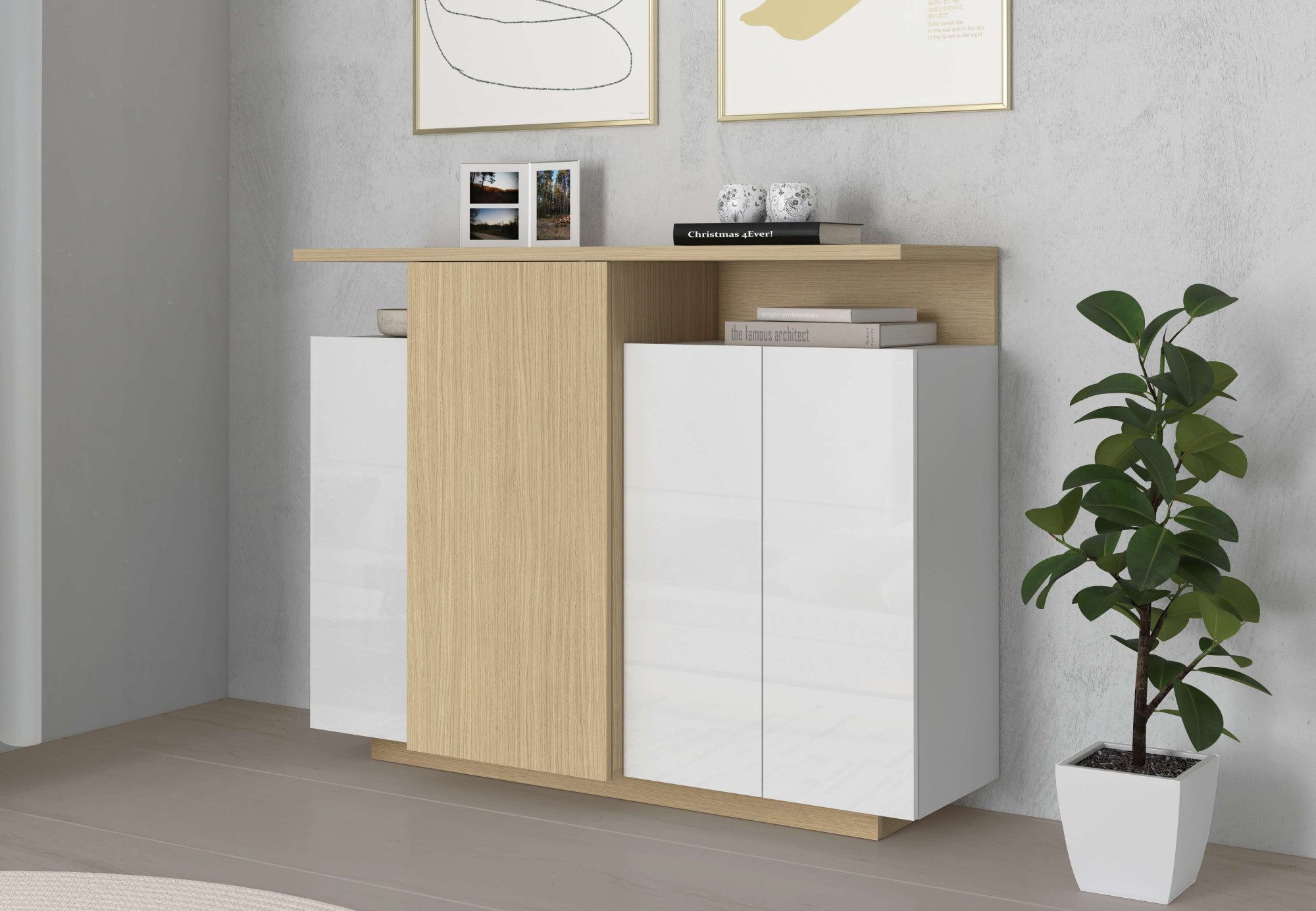 OTTO home Highboard Highboard ETHOS, Kommode, Schrank, Kredenz (1 St), Mit 4 Drehtüren, 9 Innenfächern und 2 Außenfächern, B.130 cm