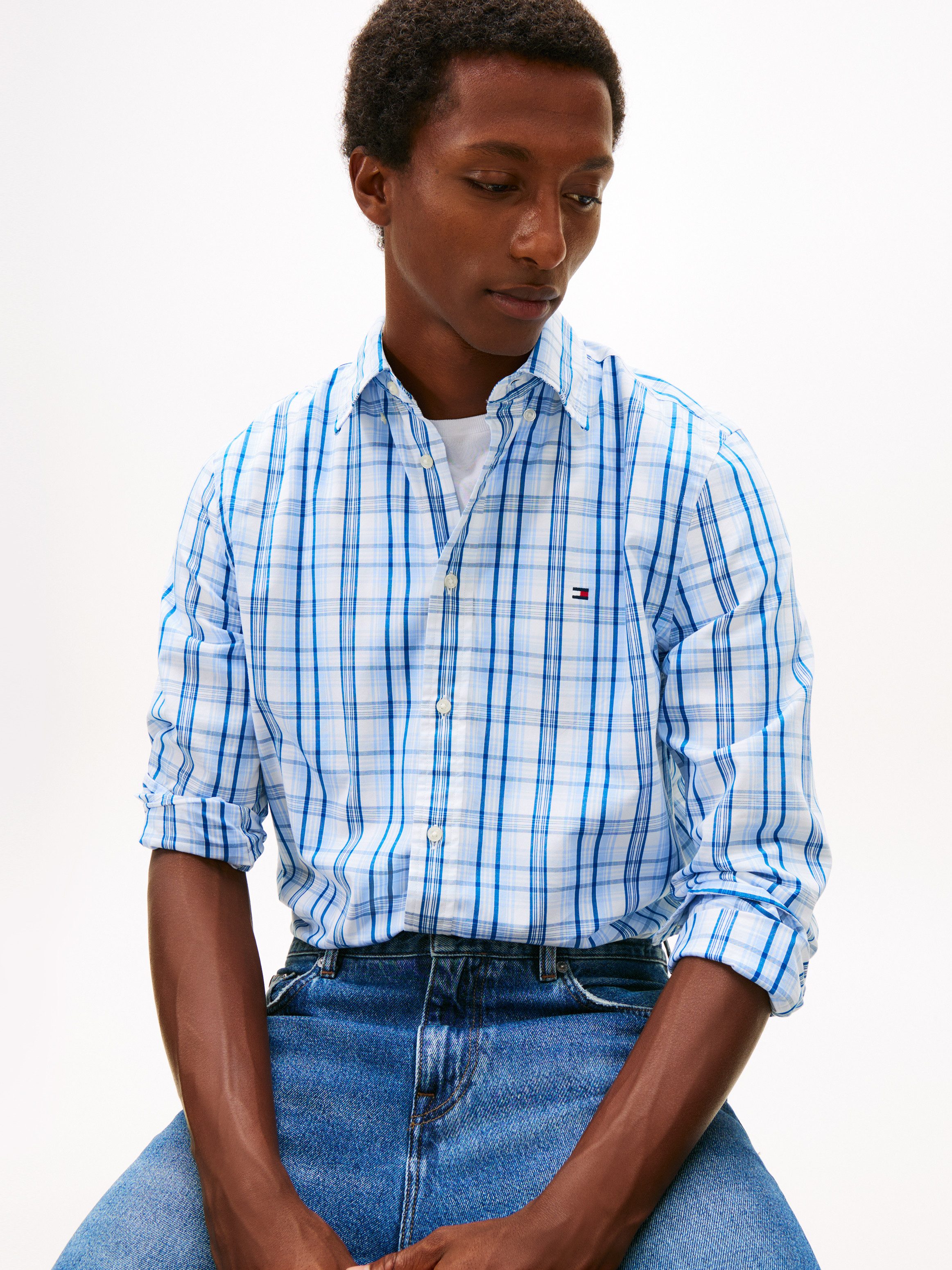 Tommy Hilfiger Langarmhemd FLEX POPLIN MEDIUM CHECK Button-down-Kragen, Regular fit