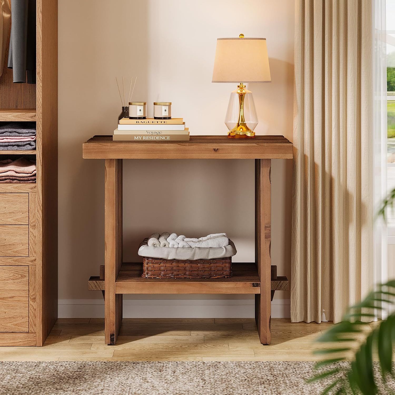 Tribesigns Beistelltisch Massivholz Nachttisch Landhausstil mit Holzunterbau für Schlafzimmer – Bild 4 von 5