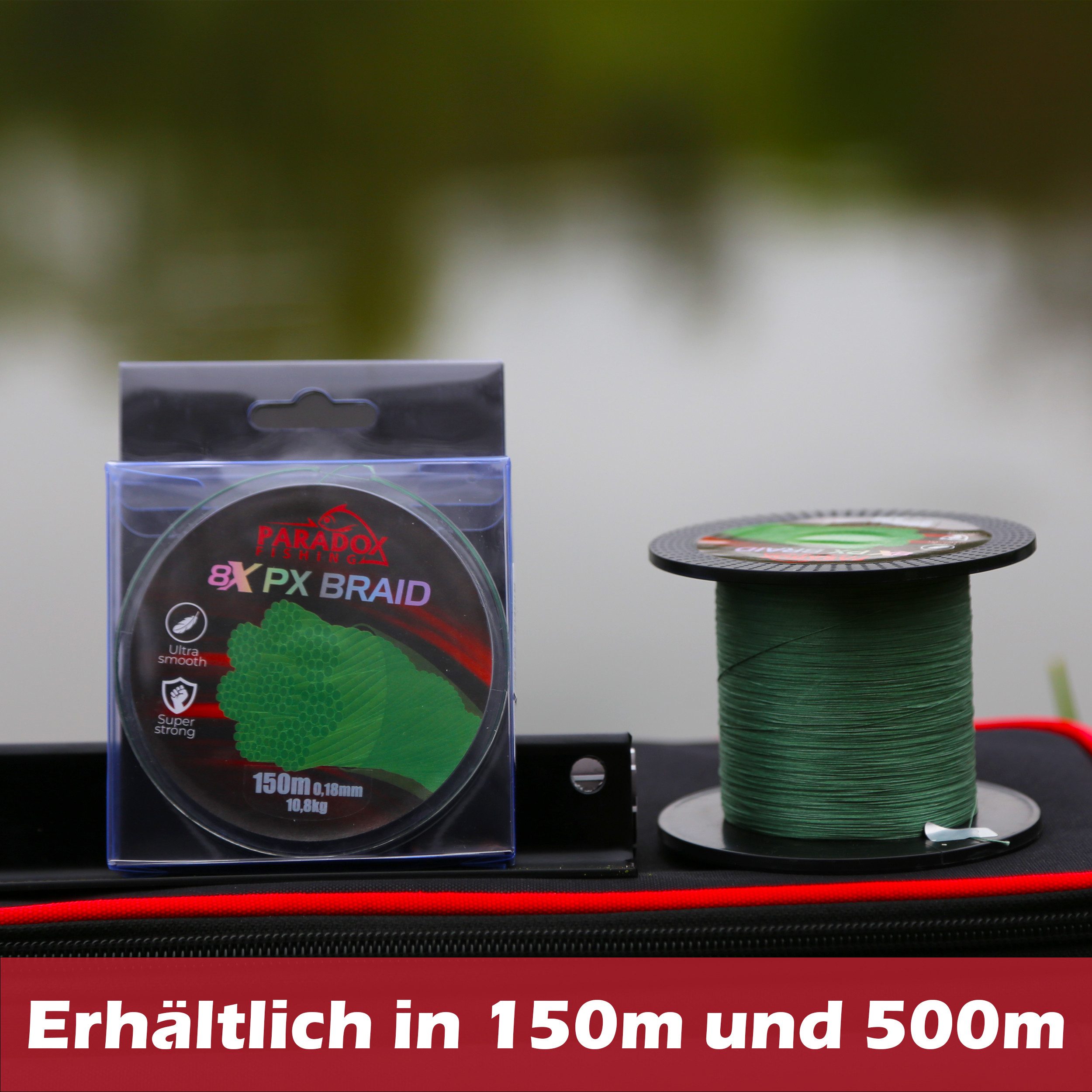 Paradox Fishing Angelschnur 8x geflochten PX Grün, 150 m Länge, 8-fach Geflochten