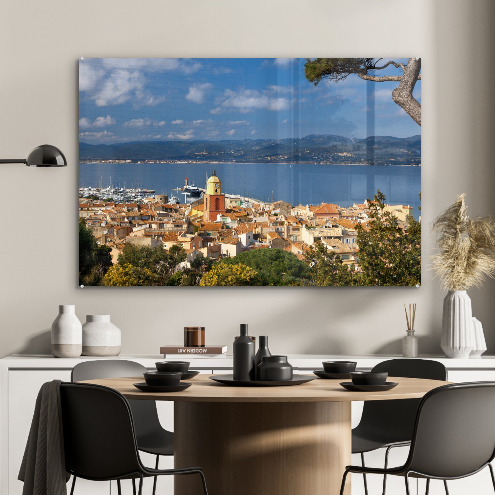 von des & französischen MuchoWow Luftaufnahme Schlafzimmer Saint-Tropez, Acrylglasbild (1 St), Wohnzimmer Acrylglasbilder Hafens