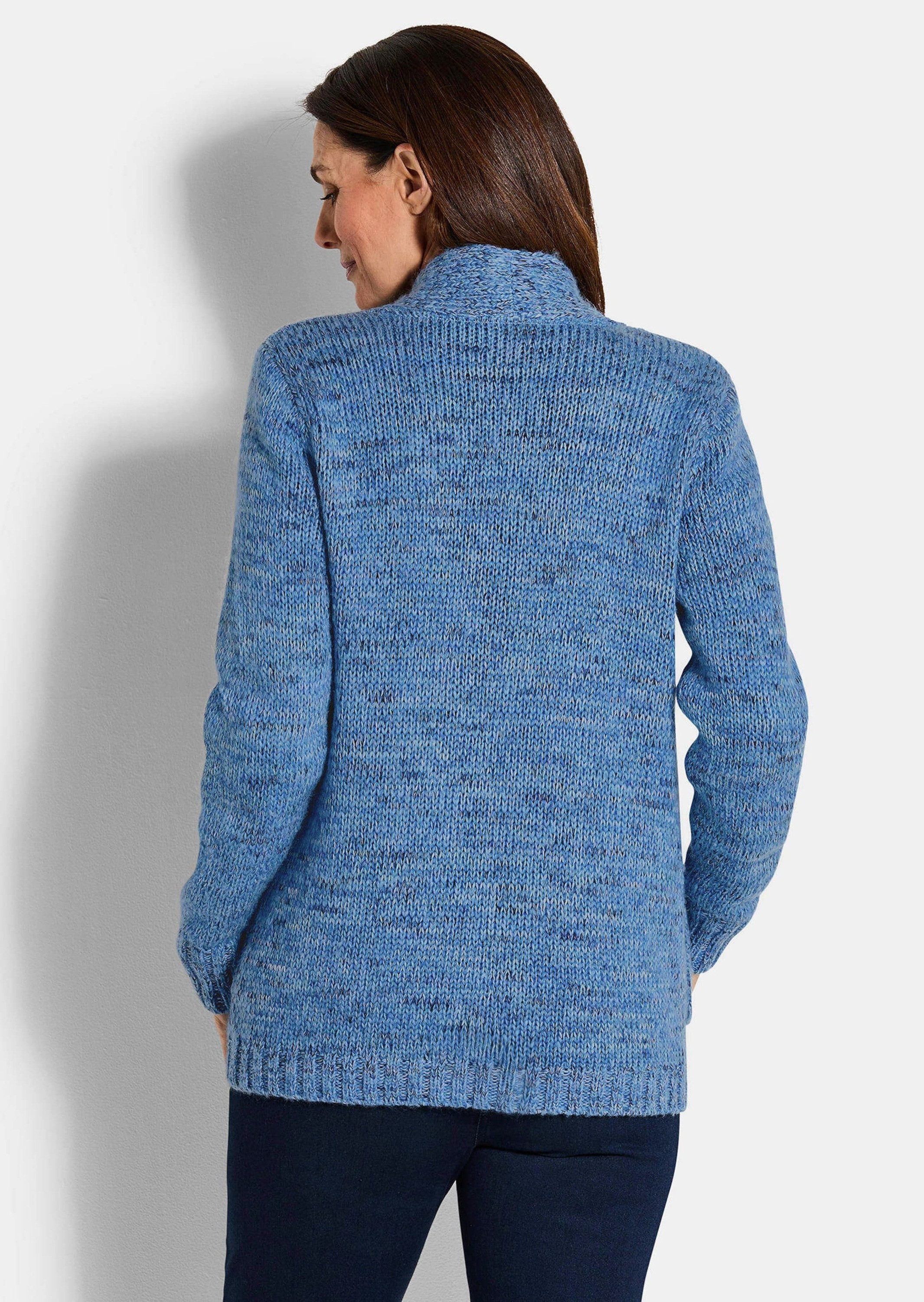 GOLDNER Strickjacke Kurzgröße: Langarm Melange-Cardigan, flauschig Weiche Jacke mit Taschen, verschlusslos, hüftlang, Feinstrick