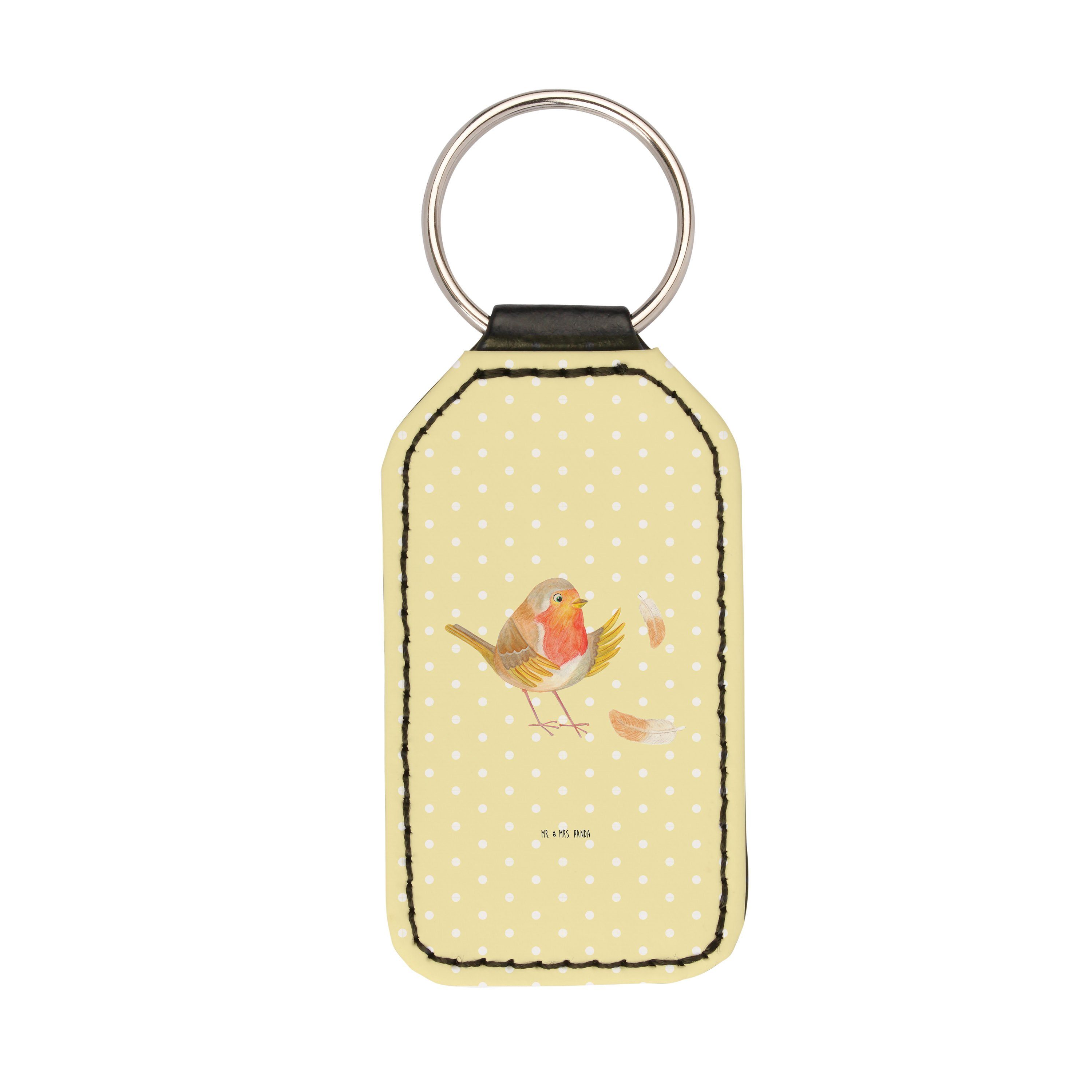 Mr. & Mrs. Panda Schlüsselanhänger Rotkehlchen mit Federn - Gelb Pastell - Geschenk, Schlüsselanhänger, (1-tlg)