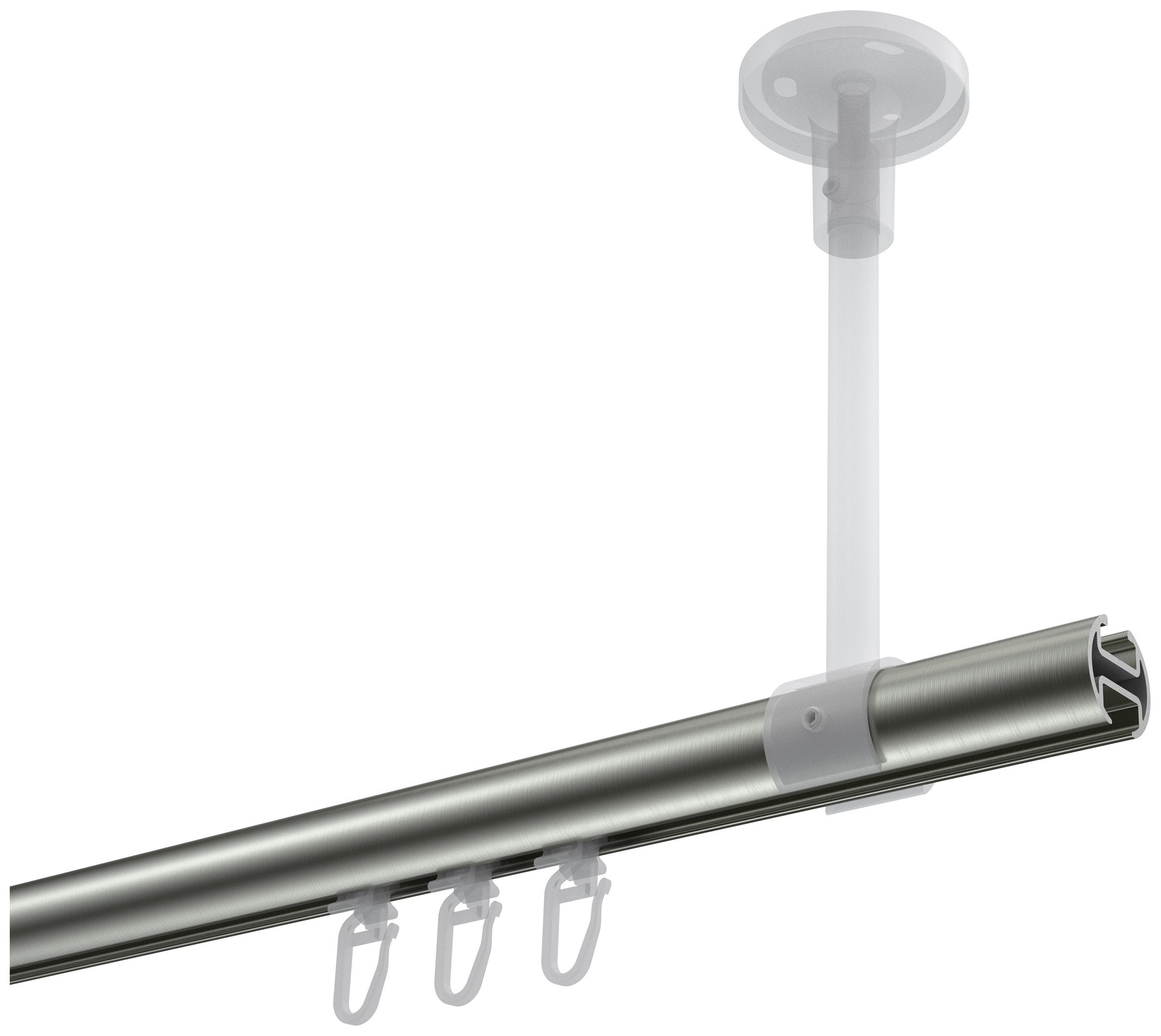 INTERDECO Innenlaufschiene Sonette Sitra, Ø 20 mm, 1-läufig, Fixmaß, kürzbar, Deckenmontage, Aluminium, Edelstahl-Optik / Weiß / Bicolor