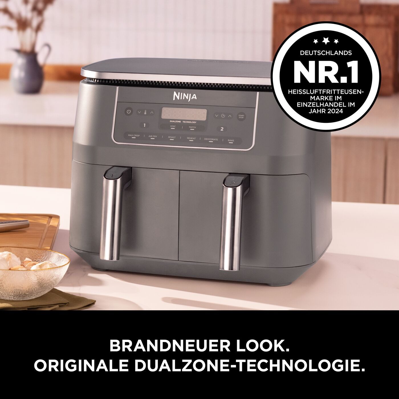 NINJA Heißluftfritteuse Ninja 6-in-1 Dual Zone Air Fryer 7.6L DZ300EU, 2470 W